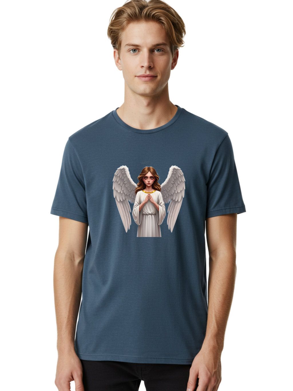 Angel-Praying Men'S Graphic Tee, 100% Cotton, Comfortable Casual Summer Wear, Machine Washable, Vintage Camera, Old Camera, Antique Camera, Black Camera, Classic Photography, Photography Equipment, Nostalgic Device, Film Camera, Camera Art Baj943