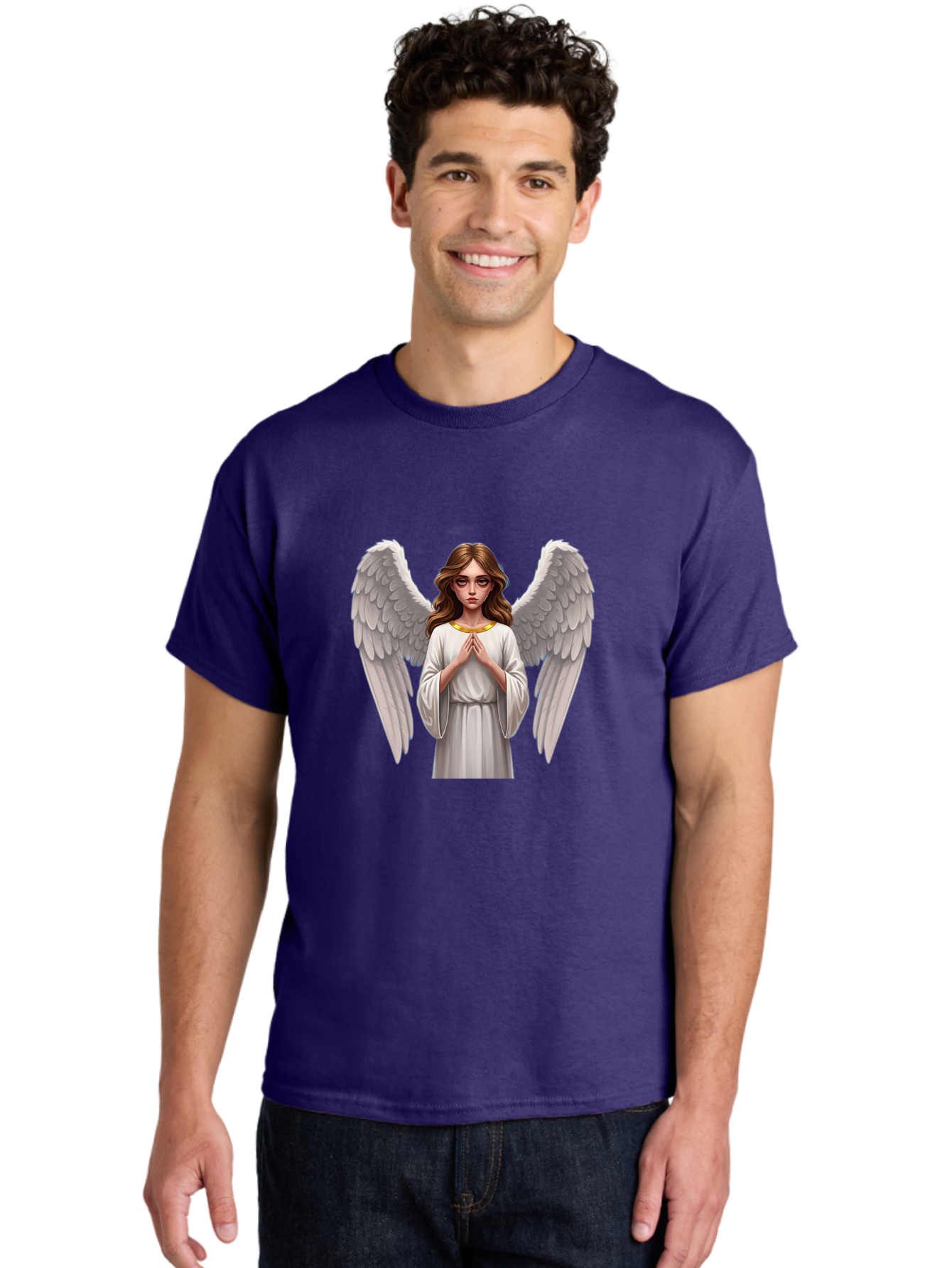 Angel-Praying Men'S Graphic Tee, 100% Cotton, Comfortable Casual Summer Wear, Machine Washable, Vintage Camera, Old Camera, Antique Camera, Black Camera, Classic Photography, Photography Equipment, Nostalgic Device, Film Camera, Camera Art Baj943