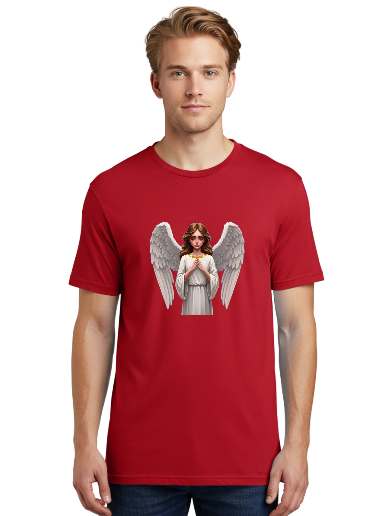 Angel-Praying Men'S Graphic Tee, 100% Cotton, Comfortable Casual Summer Wear, Machine Washable, Vintage Camera, Old Camera, Antique Camera, Black Camera, Classic Photography, Photography Equipment, Nostalgic Device, Film Camera, Camera Art Baj943