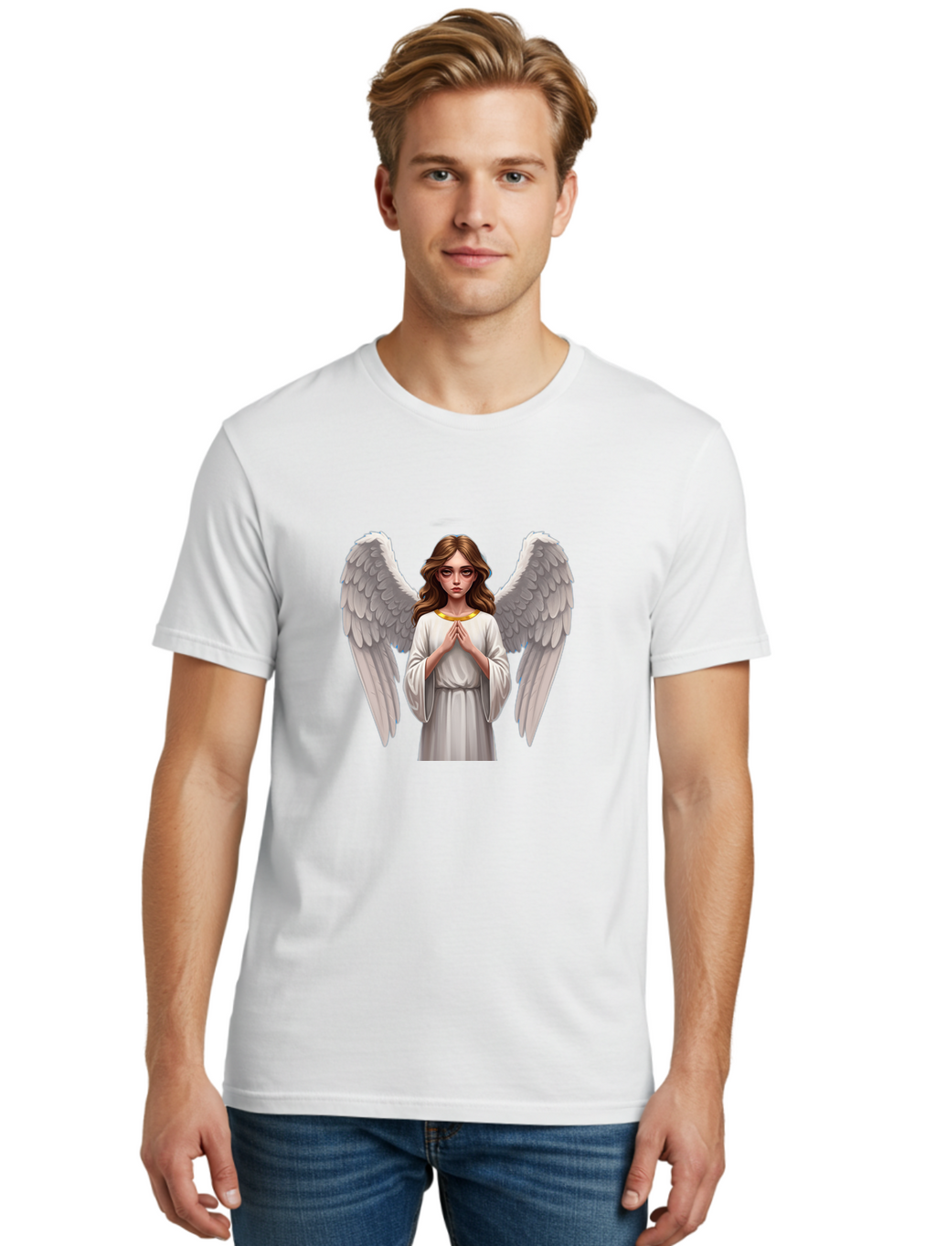 Angel-Praying Men'S Graphic Tee, 100% Cotton, Comfortable Casual Summer Wear, Machine Washable, Vintage Camera, Old Camera, Antique Camera, Black Camera, Classic Photography, Photography Equipment, Nostalgic Device, Film Camera, Camera Art Baj943