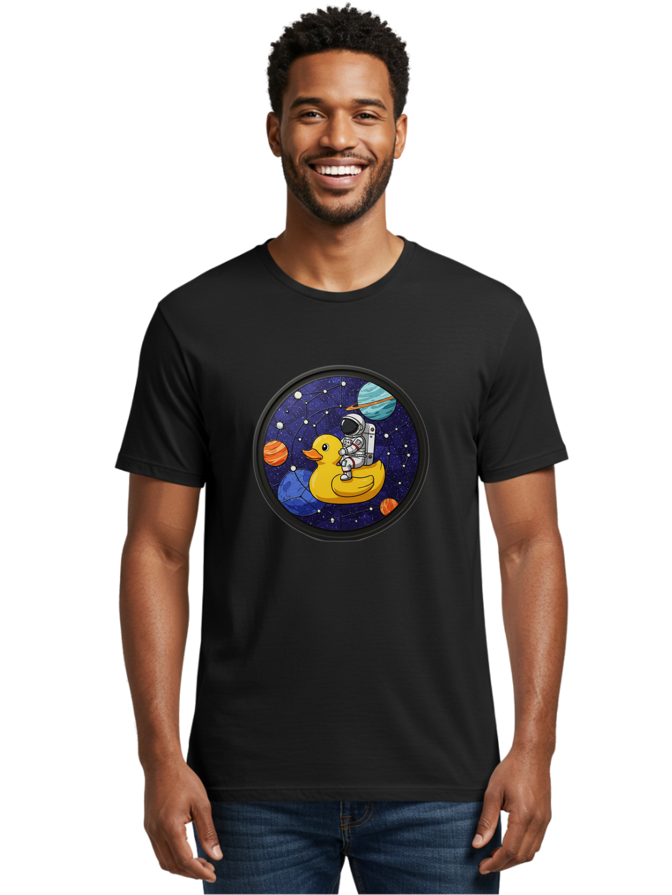 Astronaut-On-Duck-1 Men'S Graphic Tee, 100% Cotton, Comfortable Casual Summer Wear, Machine Washable, Vintage Camera, Old Camera, Antique Camera, Black Camera, Classic Photography, Photography Equipment, Nostalgic Device, Film Camera, Baj970
