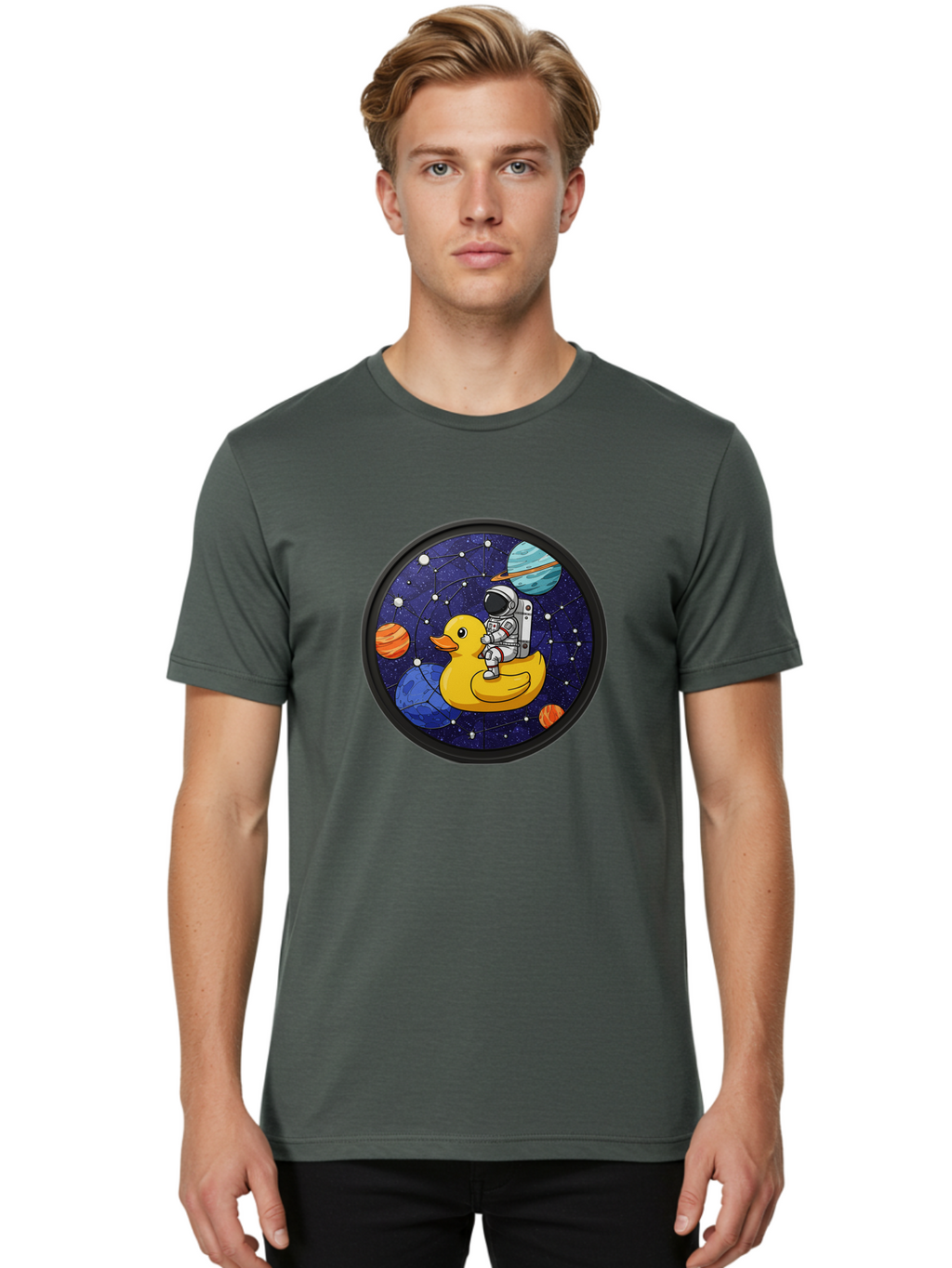 Astronaut-On-Duck-1 Men'S Graphic Tee, 100% Cotton, Comfortable Casual Summer Wear, Machine Washable, Vintage Camera, Old Camera, Antique Camera, Black Camera, Classic Photography, Photography Equipment, Nostalgic Device, Film Camera, Baj970