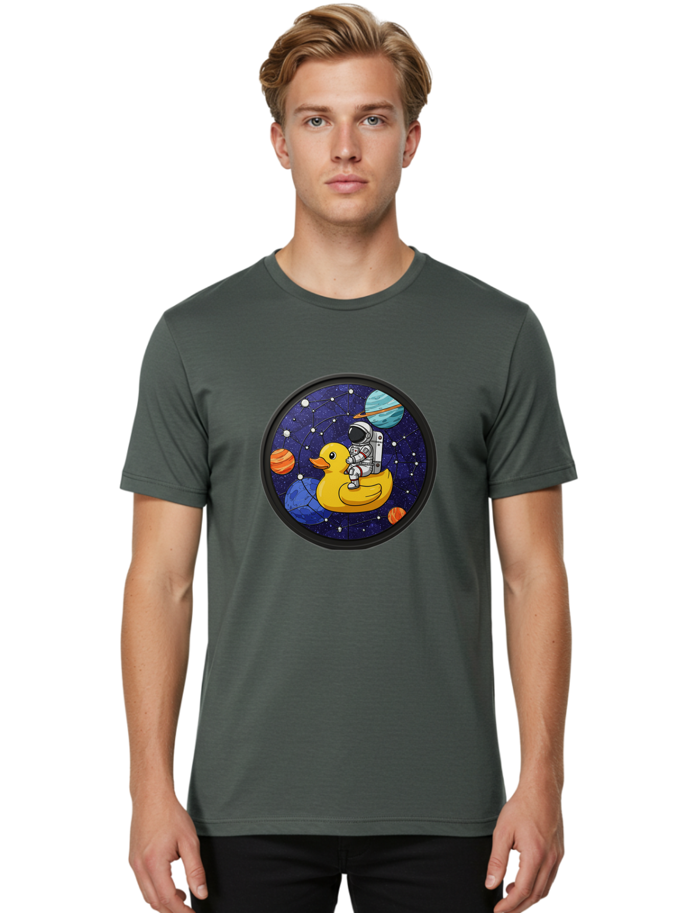 Astronaut-On-Duck-1 Men'S Graphic Tee, 100% Cotton, Comfortable Casual Summer Wear, Machine Washable, Vintage Camera, Old Camera, Antique Camera, Black Camera, Classic Photography, Photography Equipment, Nostalgic Device, Film Camera, Baj970
