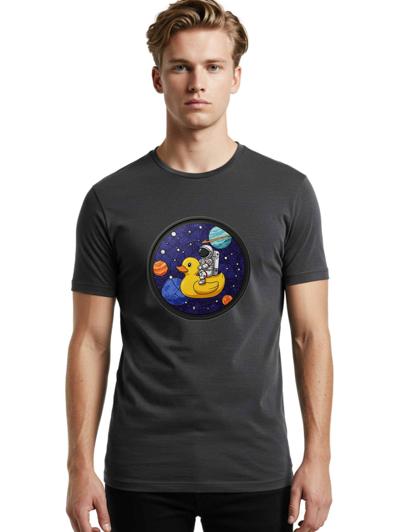 Astronaut-On-Duck-1 Men'S Graphic Tee, 100% Cotton, Comfortable Casual Summer Wear, Machine Washable, Vintage Camera, Old Camera, Antique Camera, Black Camera, Classic Photography, Photography Equipment, Nostalgic Device, Film Camera, Baj970