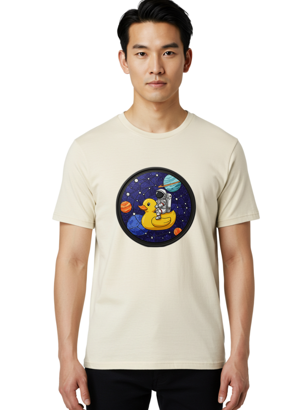 Astronaut-On-Duck-1 Men'S Graphic Tee, 100% Cotton, Comfortable Casual Summer Wear, Machine Washable, Vintage Camera, Old Camera, Antique Camera, Black Camera, Classic Photography, Photography Equipment, Nostalgic Device, Film Camera, Baj970
