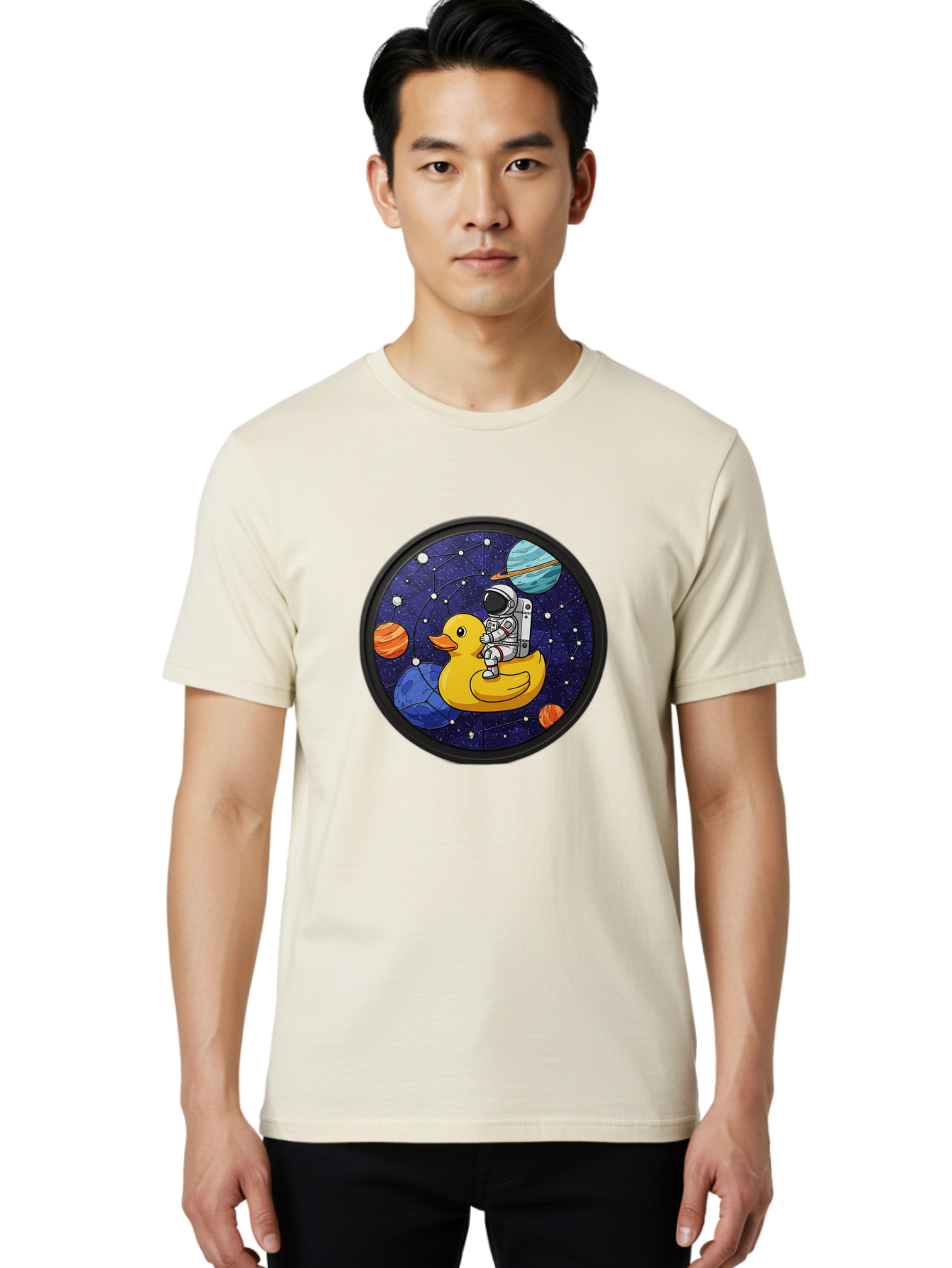Astronaut-On-Duck-1 Men'S Graphic Tee, 100% Cotton, Comfortable Casual Summer Wear, Machine Washable, Vintage Camera, Old Camera, Antique Camera, Black Camera, Classic Photography, Photography Equipment, Nostalgic Device, Film Camera, Baj970
