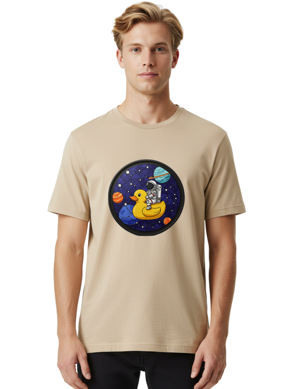 Astronaut-On-Duck-1 Men'S Graphic Tee, 100% Cotton, Comfortable Casual Summer Wear, Machine Washable, Vintage Camera, Old Camera, Antique Camera, Black Camera, Classic Photography, Photography Equipment, Nostalgic Device, Film Camera, Baj970