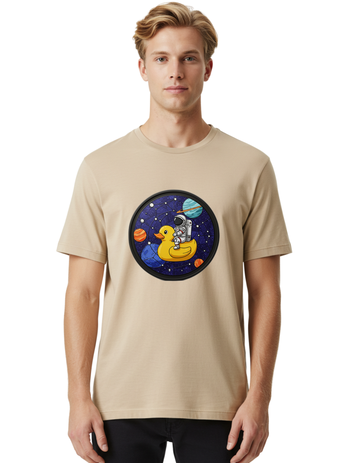 Astronaut-On-Duck-1 Men'S Graphic Tee, 100% Cotton, Comfortable Casual Summer Wear, Machine Washable, Vintage Camera, Old Camera, Antique Camera, Black Camera, Classic Photography, Photography Equipment, Nostalgic Device, Film Camera, Baj970