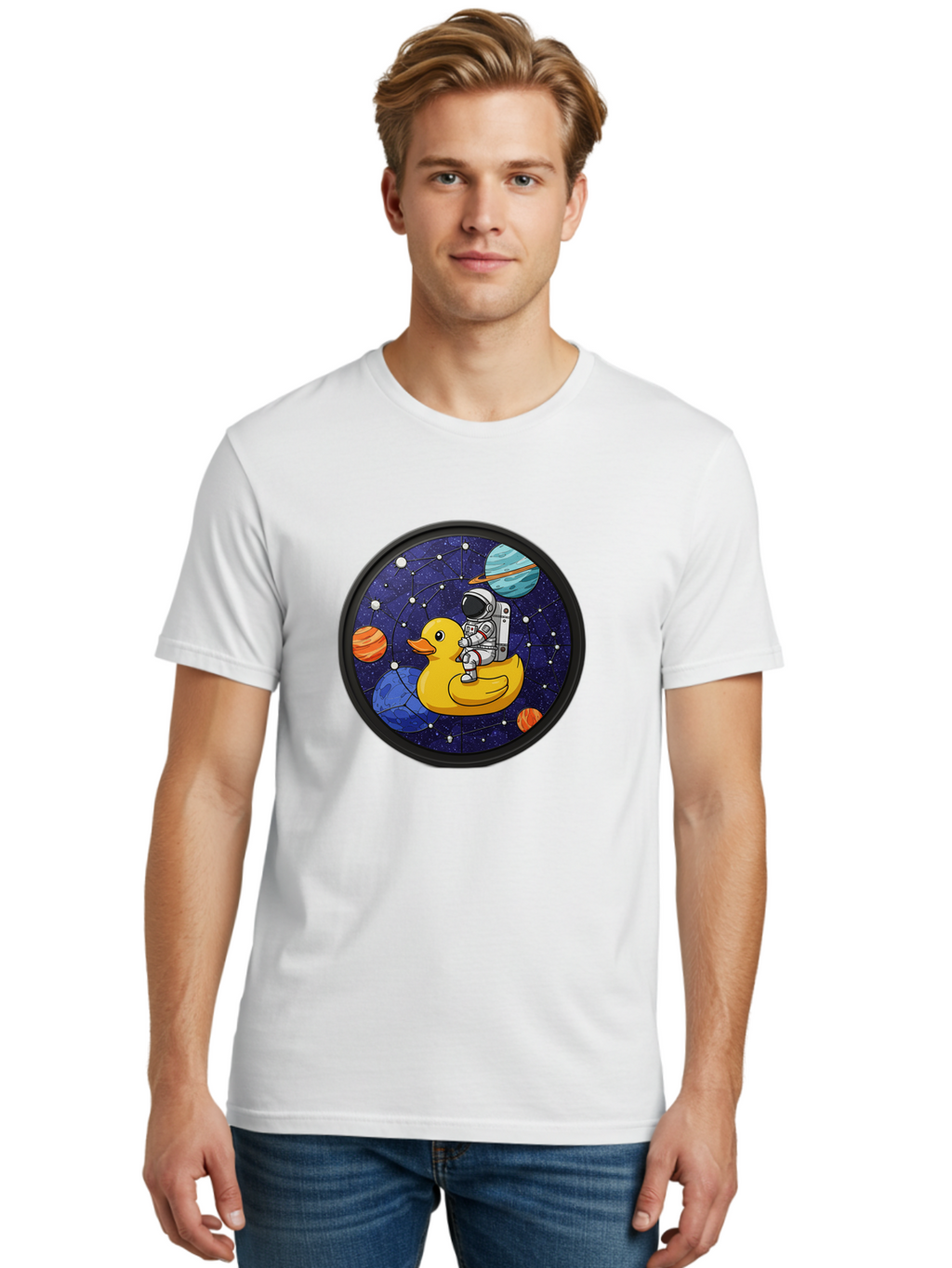 Astronaut-On-Duck-1 Men'S Graphic Tee, 100% Cotton, Comfortable Casual Summer Wear, Machine Washable, Vintage Camera, Old Camera, Antique Camera, Black Camera, Classic Photography, Photography Equipment, Nostalgic Device, Film Camera, Baj970