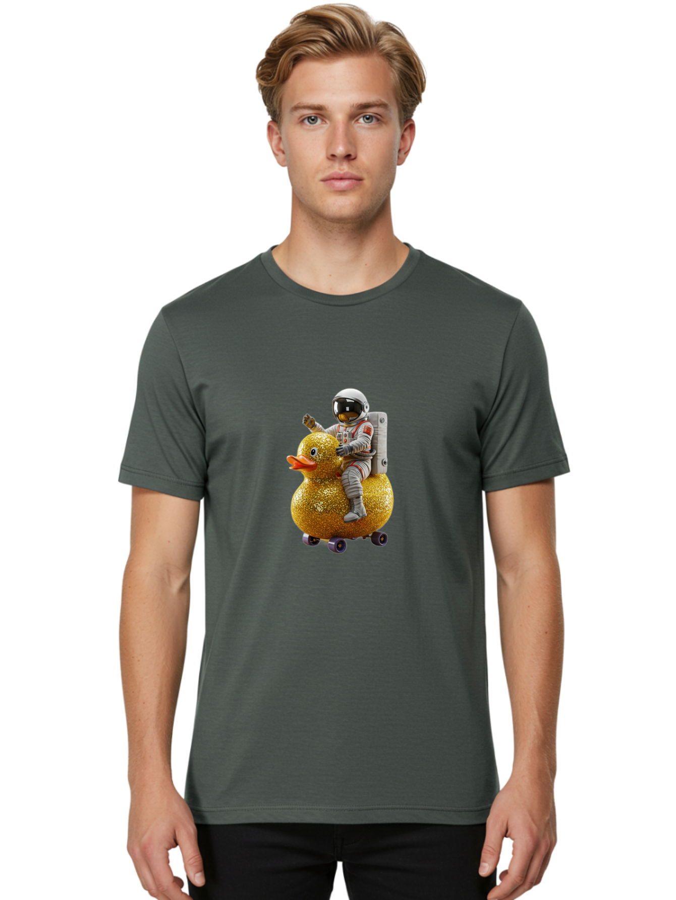 Astronaut-On-Gold-Duck Men'S Graphic Tee, 100% Cotton, Comfortable Casual Summer Wear, Machine Washable, Vintage Camera, Old Camera, Antique Camera, Black Camera, Classic Photography, Photography Equipment, Nostalgic Device, Film Camera, Baj973