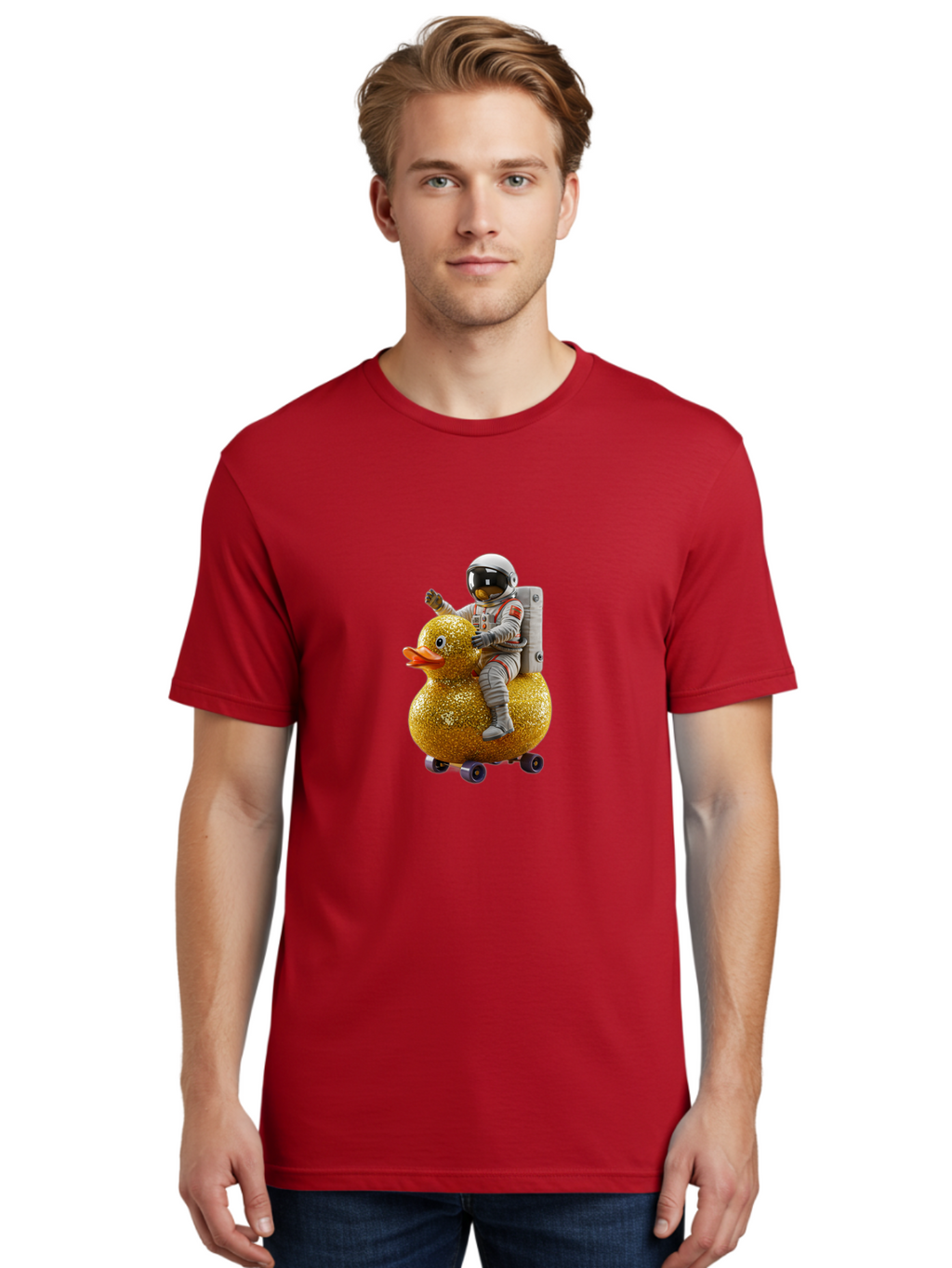 Astronaut-On-Gold-Duck Men'S Graphic Tee, 100% Cotton, Comfortable Casual Summer Wear, Machine Washable, Vintage Camera, Old Camera, Antique Camera, Black Camera, Classic Photography, Photography Equipment, Nostalgic Device, Film Camera, Baj973