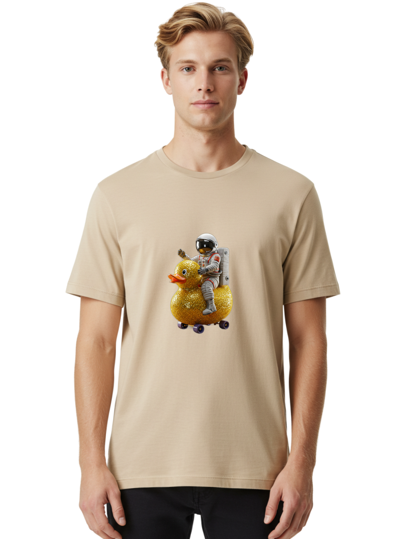Astronaut-On-Gold-Duck Men'S Graphic Tee, 100% Cotton, Comfortable Casual Summer Wear, Machine Washable, Vintage Camera, Old Camera, Antique Camera, Black Camera, Classic Photography, Photography Equipment, Nostalgic Device, Film Camera, Baj973