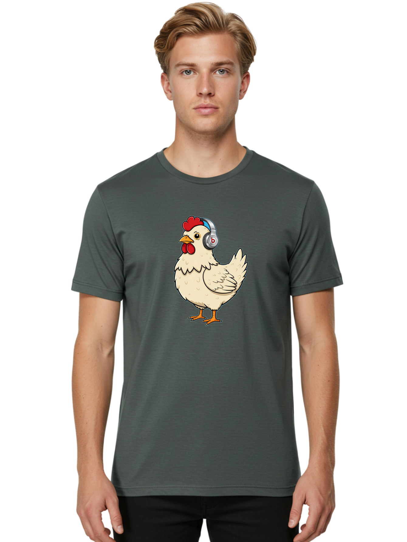 B-Headphones-Chicken Men'S Graphic Tee, 100% Cotton, Comfortable Casual Summer Wear, Machine Washable, Vintage Camera, Old Camera, Antique Camera, Black Camera, Classic Photography, Photography Equipment, Nostalgic Device, Film Camera, Baj990