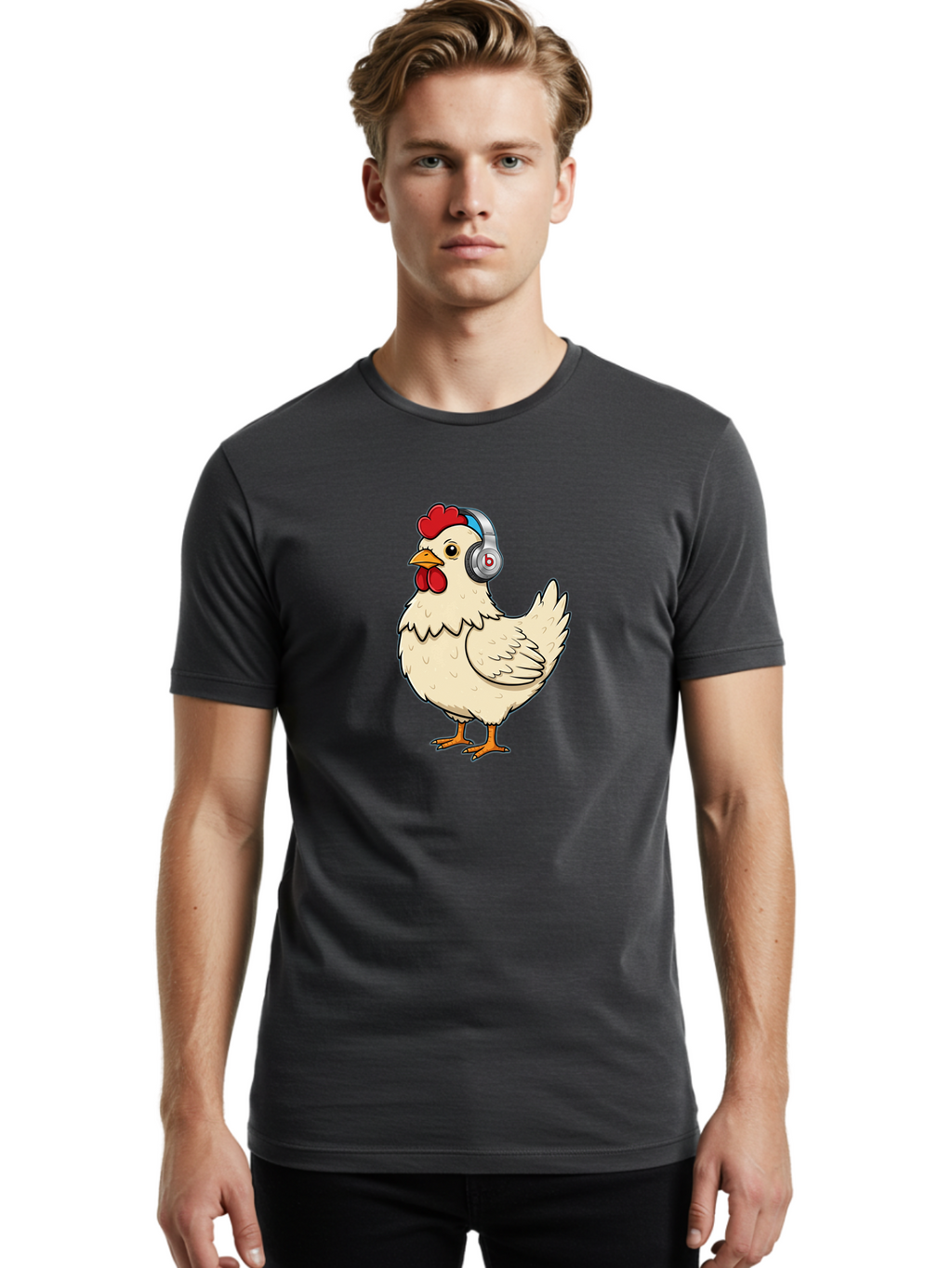 B-Headphones-Chicken Men'S Graphic Tee, 100% Cotton, Comfortable Casual Summer Wear, Machine Washable, Vintage Camera, Old Camera, Antique Camera, Black Camera, Classic Photography, Photography Equipment, Nostalgic Device, Film Camera, Baj990
