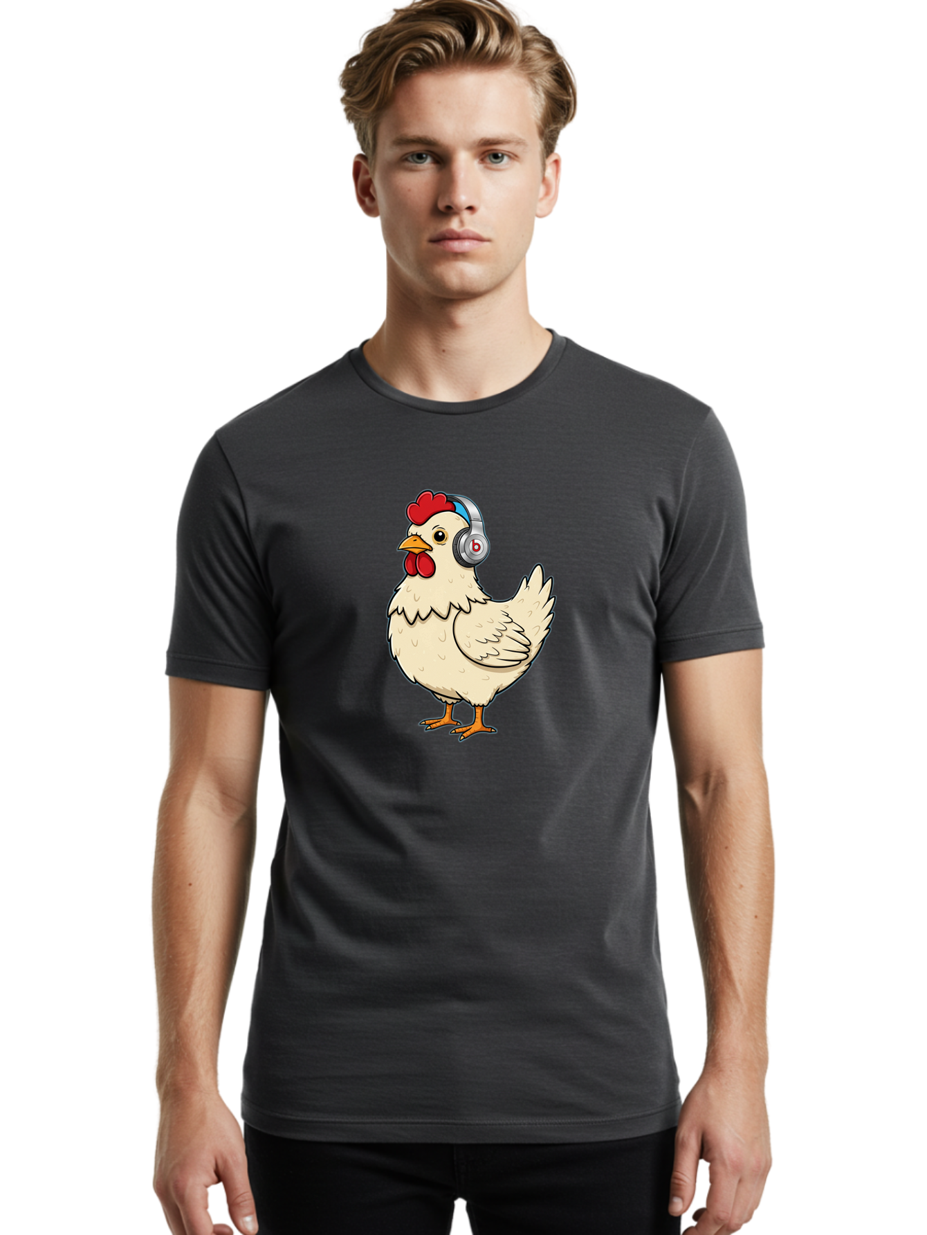 B-Headphones-Chicken Men'S Graphic Tee, 100% Cotton, Comfortable Casual Summer Wear, Machine Washable, Vintage Camera, Old Camera, Antique Camera, Black Camera, Classic Photography, Photography Equipment, Nostalgic Device, Film Camera, Baj990