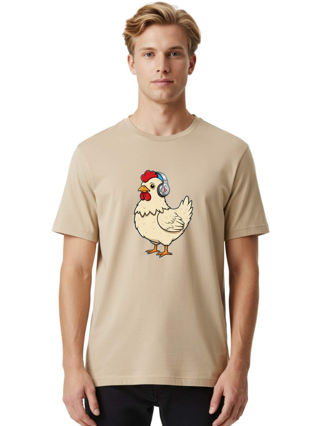B-Headphones-Chicken Men'S Graphic Tee, 100% Cotton, Comfortable Casual Summer Wear, Machine Washable, Vintage Camera, Old Camera, Antique Camera, Black Camera, Classic Photography, Photography Equipment, Nostalgic Device, Film Camera, Baj990