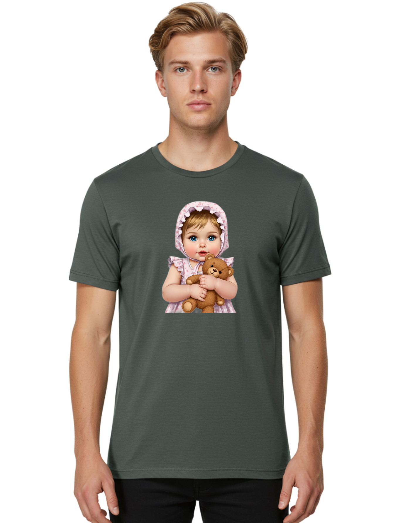 Baby-Girl-Hugging-Teddy Men'S Graphic Tee, 100% Cotton, Comfortable Casual Summer Wear, Machine Washable, Vintage Camera, Old Camera, Antique Camera, Black Camera, Classic Photography, Photography Equipment, Nostalgic Device, Film Camera, Bak007