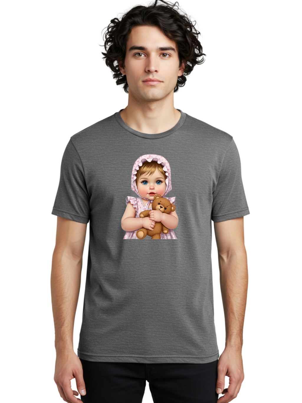 Baby-Girl-Hugging-Teddy Men'S Graphic Tee, 100% Cotton, Comfortable Casual Summer Wear, Machine Washable, Vintage Camera, Old Camera, Antique Camera, Black Camera, Classic Photography, Photography Equipment, Nostalgic Device, Film Camera, Bak007