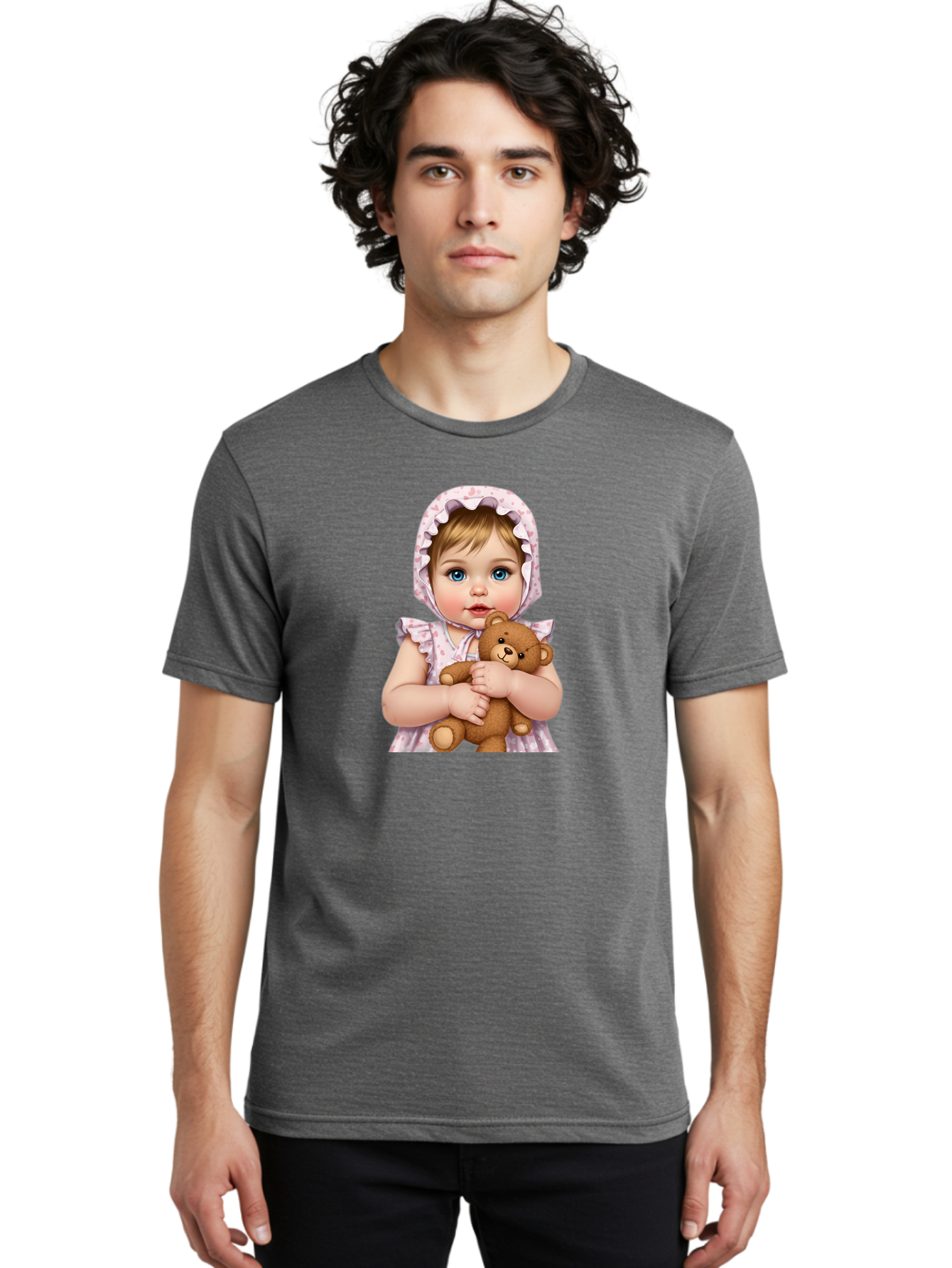 Baby-Girl-Hugging-Teddy Men'S Graphic Tee, 100% Cotton, Comfortable Casual Summer Wear, Machine Washable, Vintage Camera, Old Camera, Antique Camera, Black Camera, Classic Photography, Photography Equipment, Nostalgic Device, Film Camera, Bak007