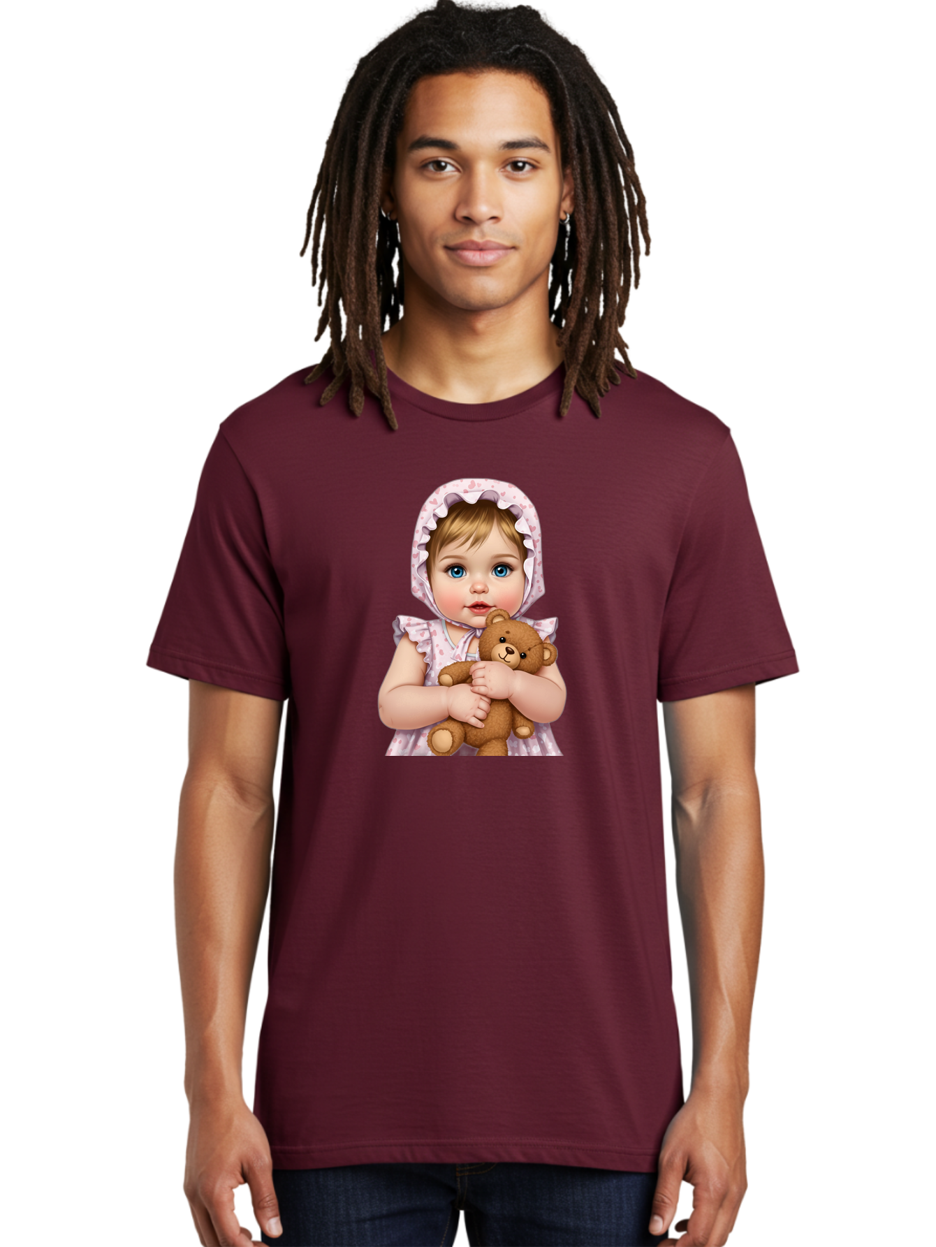 Baby-Girl-Hugging-Teddy Men'S Graphic Tee, 100% Cotton, Comfortable Casual Summer Wear, Machine Washable, Vintage Camera, Old Camera, Antique Camera, Black Camera, Classic Photography, Photography Equipment, Nostalgic Device, Film Camera, Bak007