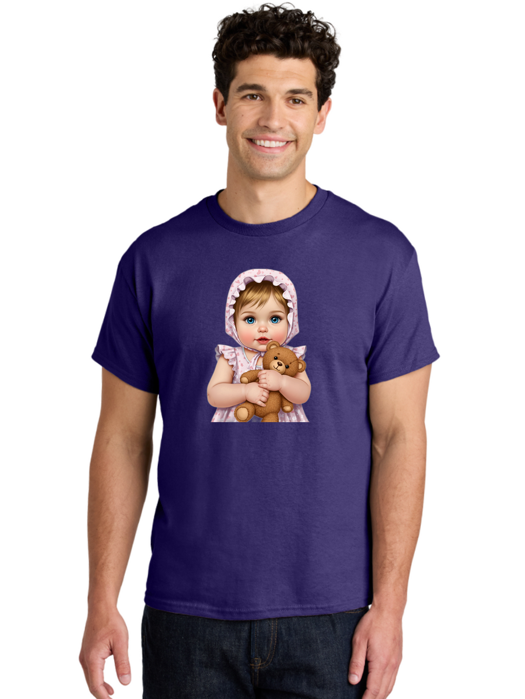 Baby-Girl-Hugging-Teddy Men'S Graphic Tee, 100% Cotton, Comfortable Casual Summer Wear, Machine Washable, Vintage Camera, Old Camera, Antique Camera, Black Camera, Classic Photography, Photography Equipment, Nostalgic Device, Film Camera, Bak007