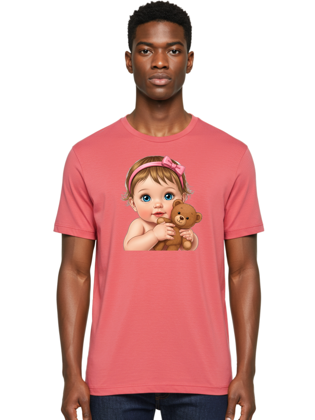 Baby-Girl-With-Teddy-1 Men'S Graphic Tee, 100% Cotton, Comfortable Casual Summer Wear, Machine Washable, Vintage Camera, Old Camera, Antique Camera, Black Camera, Classic Photography, Photography Equipment, Nostalgic Device, Film Camera, Bak008