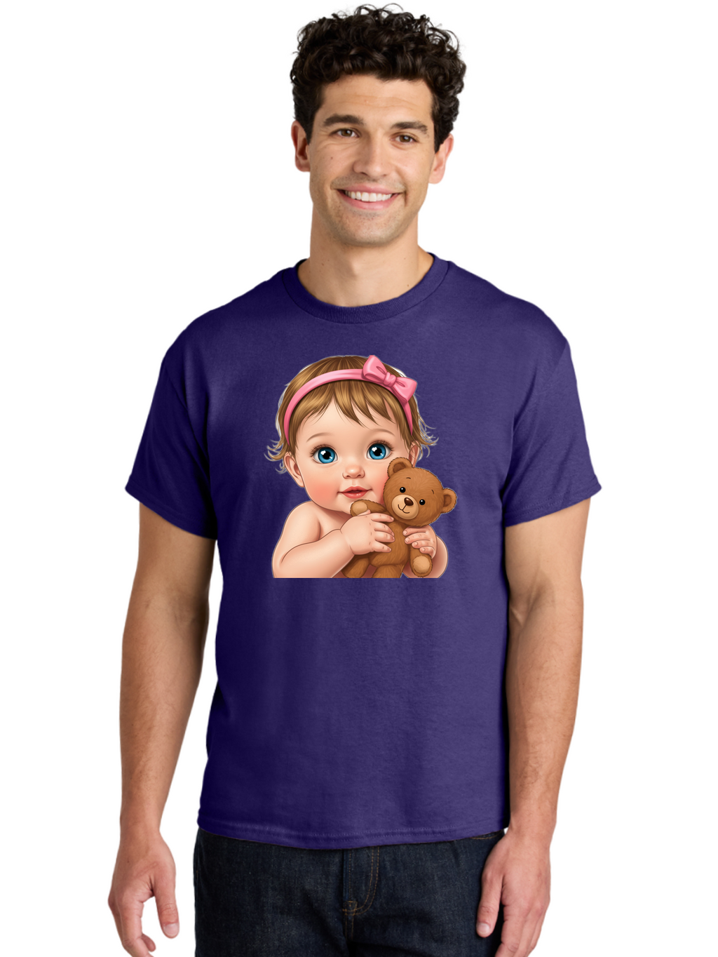 Baby-Girl-With-Teddy-1 Men'S Graphic Tee, 100% Cotton, Comfortable Casual Summer Wear, Machine Washable, Vintage Camera, Old Camera, Antique Camera, Black Camera, Classic Photography, Photography Equipment, Nostalgic Device, Film Camera, Bak008