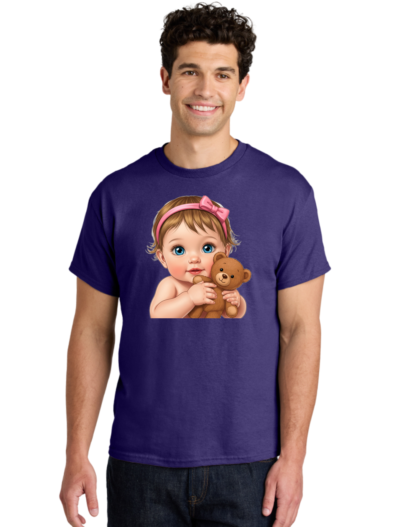Baby-Girl-With-Teddy-1 Men'S Graphic Tee, 100% Cotton, Comfortable Casual Summer Wear, Machine Washable, Vintage Camera, Old Camera, Antique Camera, Black Camera, Classic Photography, Photography Equipment, Nostalgic Device, Film Camera, Bak008