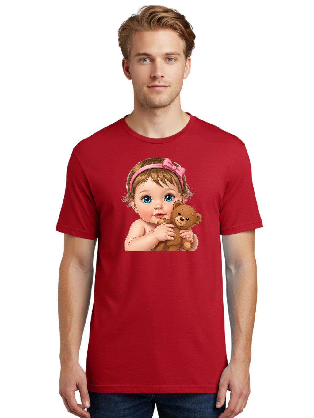 Baby-Girl-With-Teddy-1 Men'S Graphic Tee, 100% Cotton, Comfortable Casual Summer Wear, Machine Washable, Vintage Camera, Old Camera, Antique Camera, Black Camera, Classic Photography, Photography Equipment, Nostalgic Device, Film Camera, Bak008