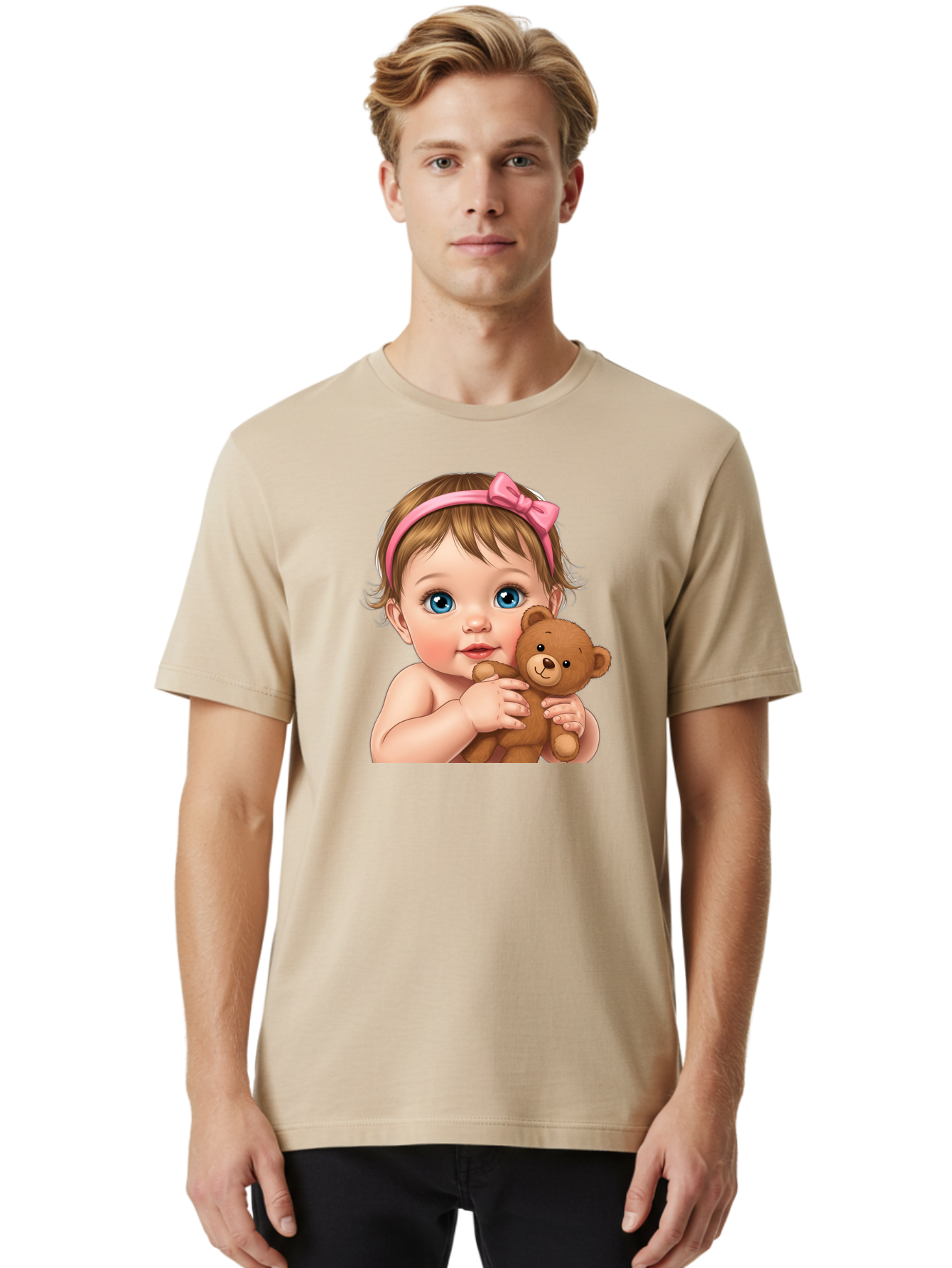 Baby-Girl-With-Teddy-1 Men'S Graphic Tee, 100% Cotton, Comfortable Casual Summer Wear, Machine Washable, Vintage Camera, Old Camera, Antique Camera, Black Camera, Classic Photography, Photography Equipment, Nostalgic Device, Film Camera, Bak008