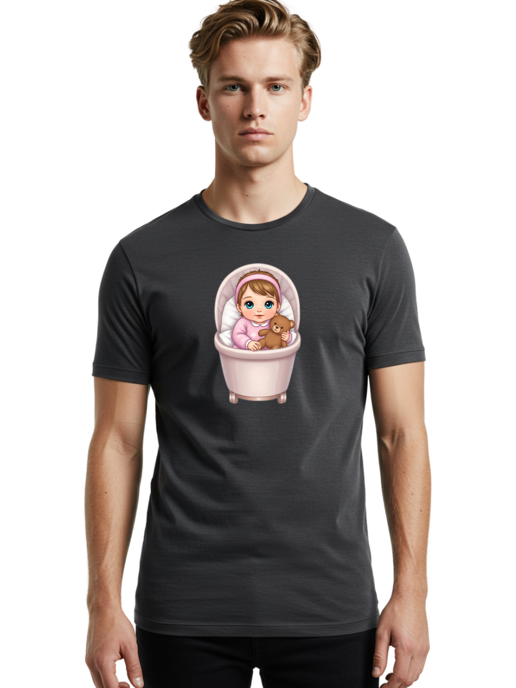 Baby-Girl-With-Teddy-2 Men'S Graphic Tee, 100% Cotton, Comfortable Casual Summer Wear, Machine Washable, Vintage Camera, Old Camera, Antique Camera, Black Camera, Classic Photography, Photography Equipment, Nostalgic Device, Film Camera, Bak009