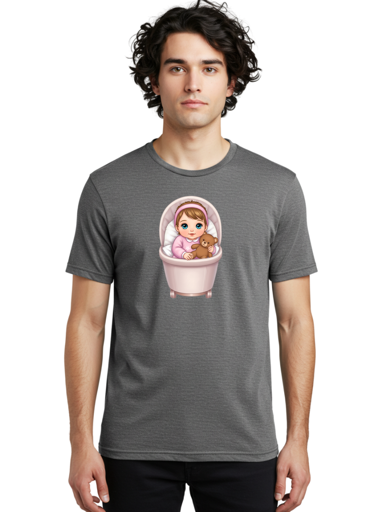Baby-Girl-With-Teddy-2 Men'S Graphic Tee, 100% Cotton, Comfortable Casual Summer Wear, Machine Washable, Vintage Camera, Old Camera, Antique Camera, Black Camera, Classic Photography, Photography Equipment, Nostalgic Device, Film Camera, Bak009