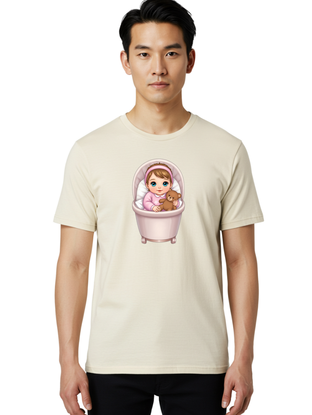 Baby-Girl-With-Teddy-2 Men'S Graphic Tee, 100% Cotton, Comfortable Casual Summer Wear, Machine Washable, Vintage Camera, Old Camera, Antique Camera, Black Camera, Classic Photography, Photography Equipment, Nostalgic Device, Film Camera, Bak009