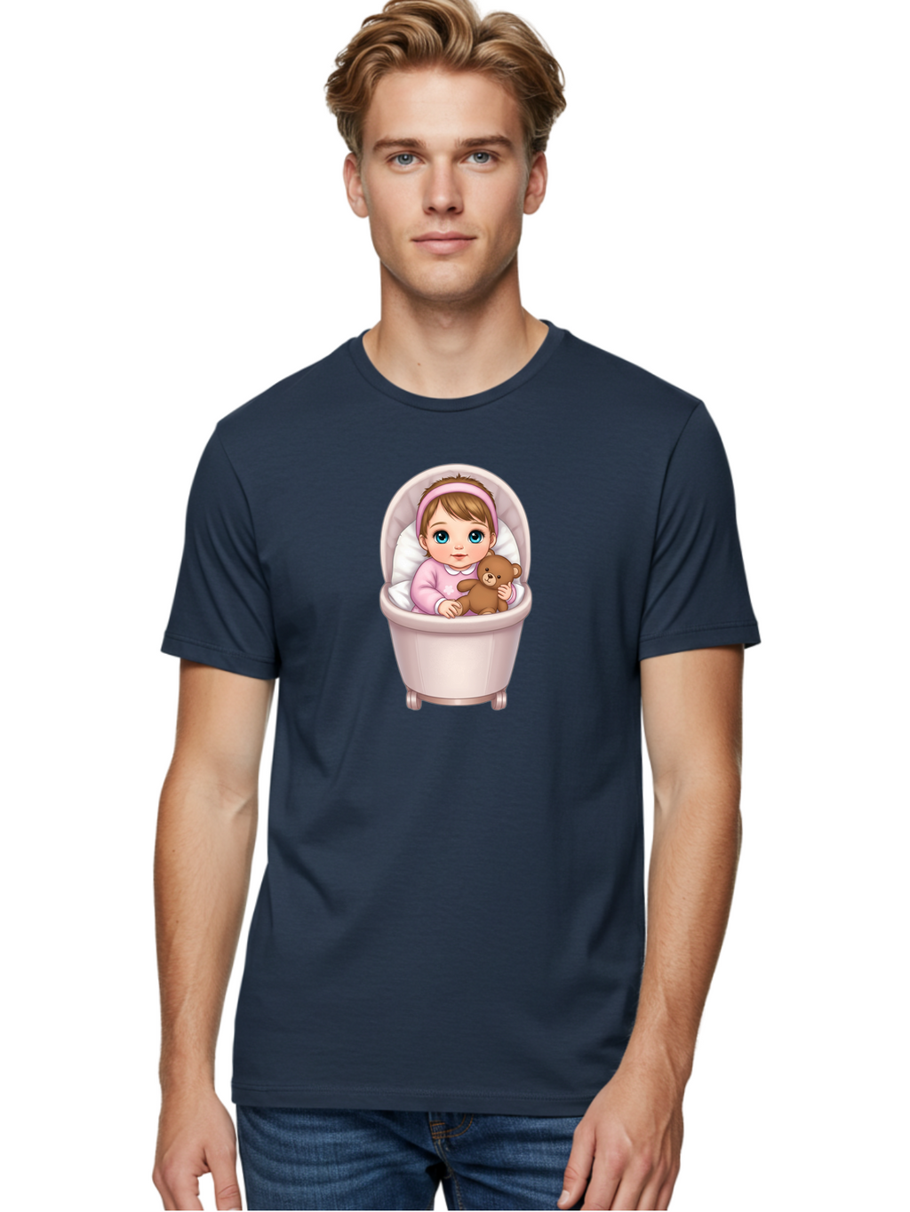 Baby-Girl-With-Teddy-2 Men'S Graphic Tee, 100% Cotton, Comfortable Casual Summer Wear, Machine Washable, Vintage Camera, Old Camera, Antique Camera, Black Camera, Classic Photography, Photography Equipment, Nostalgic Device, Film Camera, Bak009