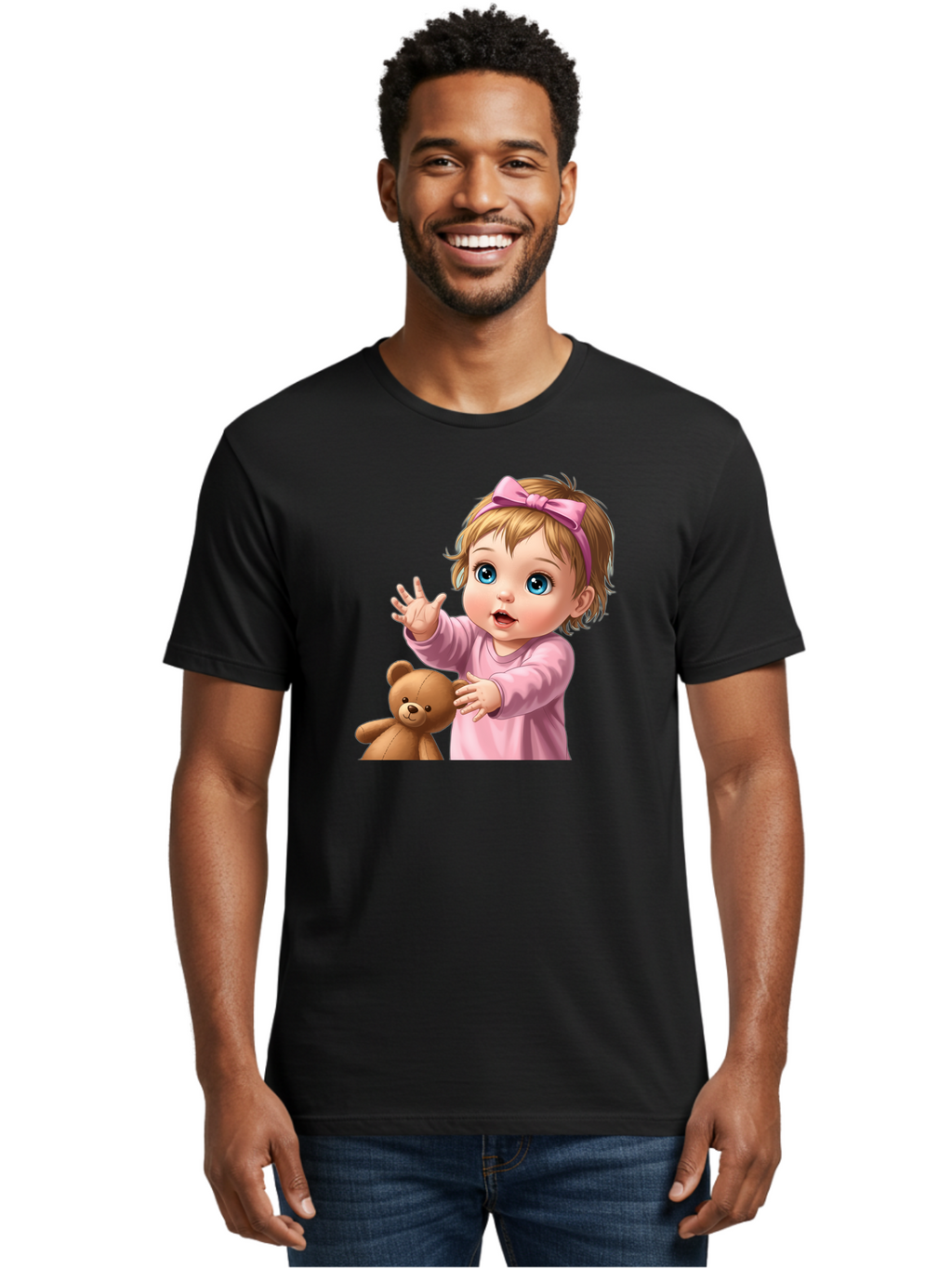 Baby-Girl-With-Teddy-3 Men'S Graphic Tee, 100% Cotton, Comfortable Casual Summer Wear, Machine Washable, Vintage Camera, Old Camera, Antique Camera, Black Camera, Classic Photography, Photography Equipment, Nostalgic Device, Film Camera, Bak010