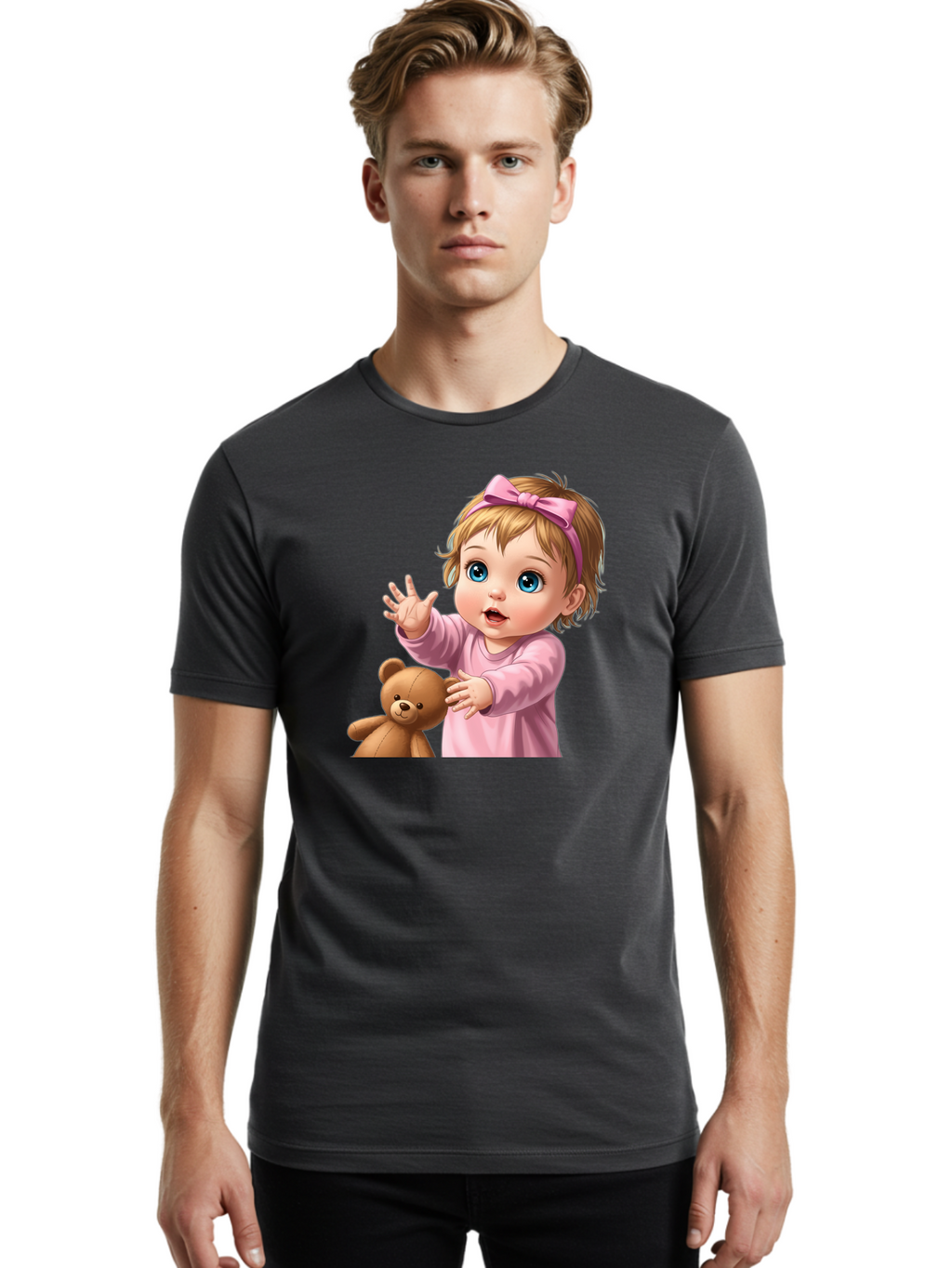 Baby-Girl-With-Teddy-3 Men'S Graphic Tee, 100% Cotton, Comfortable Casual Summer Wear, Machine Washable, Vintage Camera, Old Camera, Antique Camera, Black Camera, Classic Photography, Photography Equipment, Nostalgic Device, Film Camera, Bak010