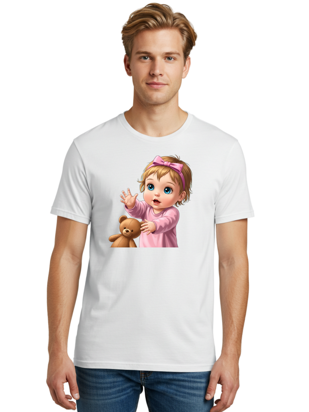 Baby-Girl-With-Teddy-3 Men'S Graphic Tee, 100% Cotton, Comfortable Casual Summer Wear, Machine Washable, Vintage Camera, Old Camera, Antique Camera, Black Camera, Classic Photography, Photography Equipment, Nostalgic Device, Film Camera, Bak010