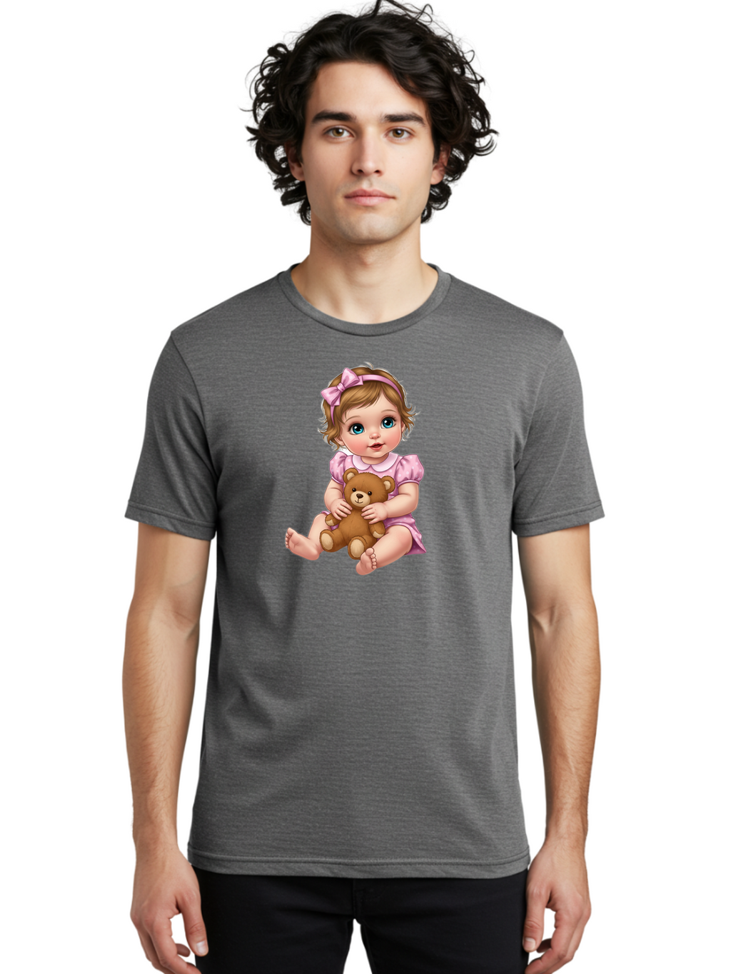 Baby-Girl-With-Teddy-Bear-1 Men'S Graphic Tee, 100% Cotton, Comfortable Casual Summer Wear, Machine Washable, Vintage Camera, Old Camera, Antique Camera, Black Camera, Classic Photography, Photography Equipment, Nostalgic Device, Film Camera, Bak011