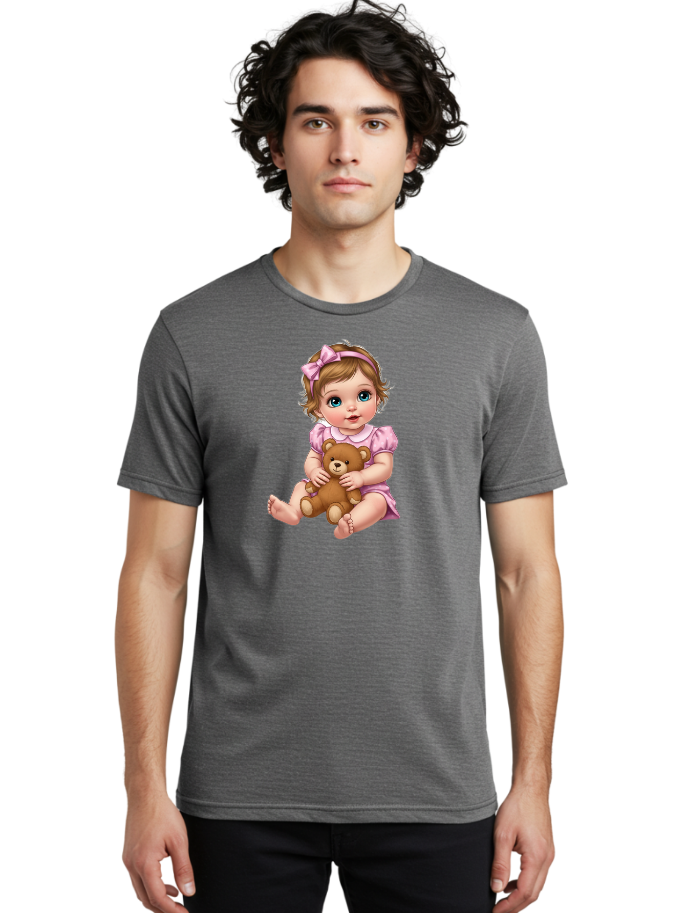 Baby-Girl-With-Teddy-Bear-1 Men'S Graphic Tee, 100% Cotton, Comfortable Casual Summer Wear, Machine Washable, Vintage Camera, Old Camera, Antique Camera, Black Camera, Classic Photography, Photography Equipment, Nostalgic Device, Film Camera, Bak011