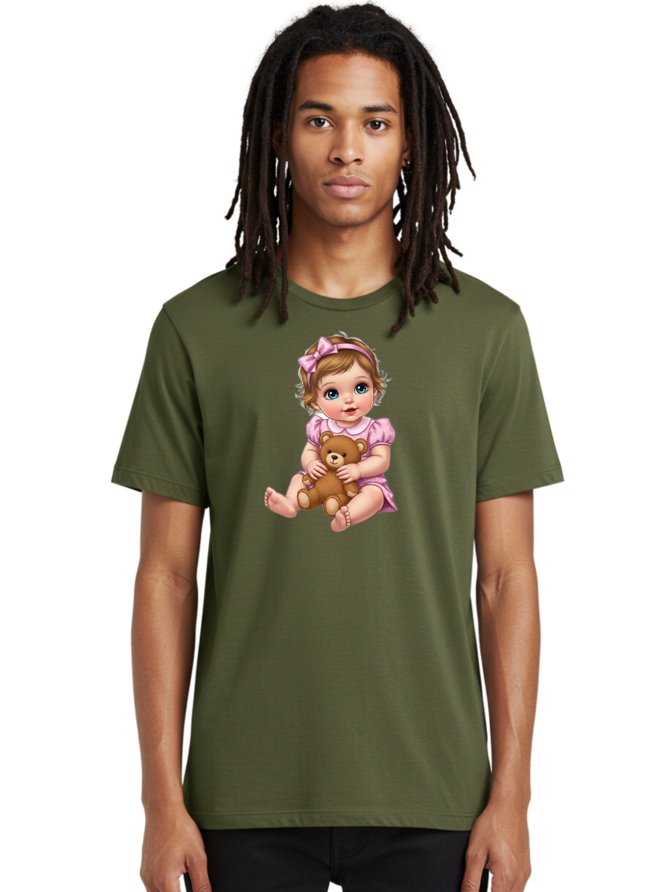 Baby-Girl-With-Teddy-Bear-1 Men'S Graphic Tee, 100% Cotton, Comfortable Casual Summer Wear, Machine Washable, Vintage Camera, Old Camera, Antique Camera, Black Camera, Classic Photography, Photography Equipment, Nostalgic Device, Film Camera, Bak011