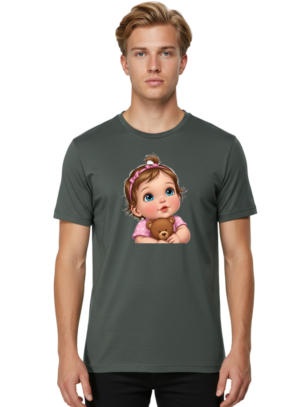 Baby-Girl-With-Teddy-Bear-2 Men'S Graphic Tee, 100% Cotton, Comfortable Casual Summer Wear, Machine Washable, Vintage Camera, Old Camera, Antique Camera, Black Camera, Classic Photography, Photography Equipment, Nostalgic Device, Film Camera, Bak012