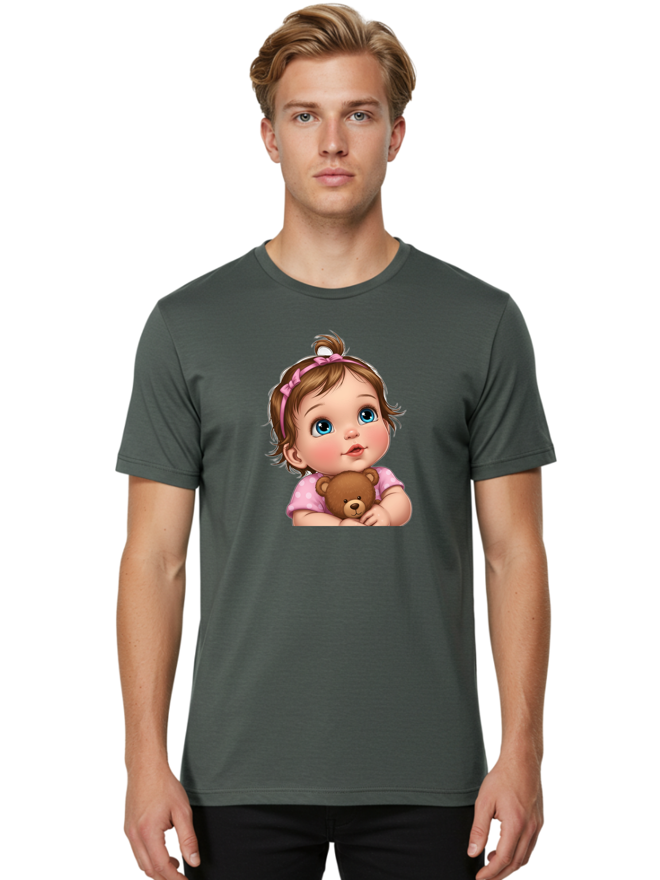 Baby-Girl-With-Teddy-Bear-2 Men'S Graphic Tee, 100% Cotton, Comfortable Casual Summer Wear, Machine Washable, Vintage Camera, Old Camera, Antique Camera, Black Camera, Classic Photography, Photography Equipment, Nostalgic Device, Film Camera, Bak012