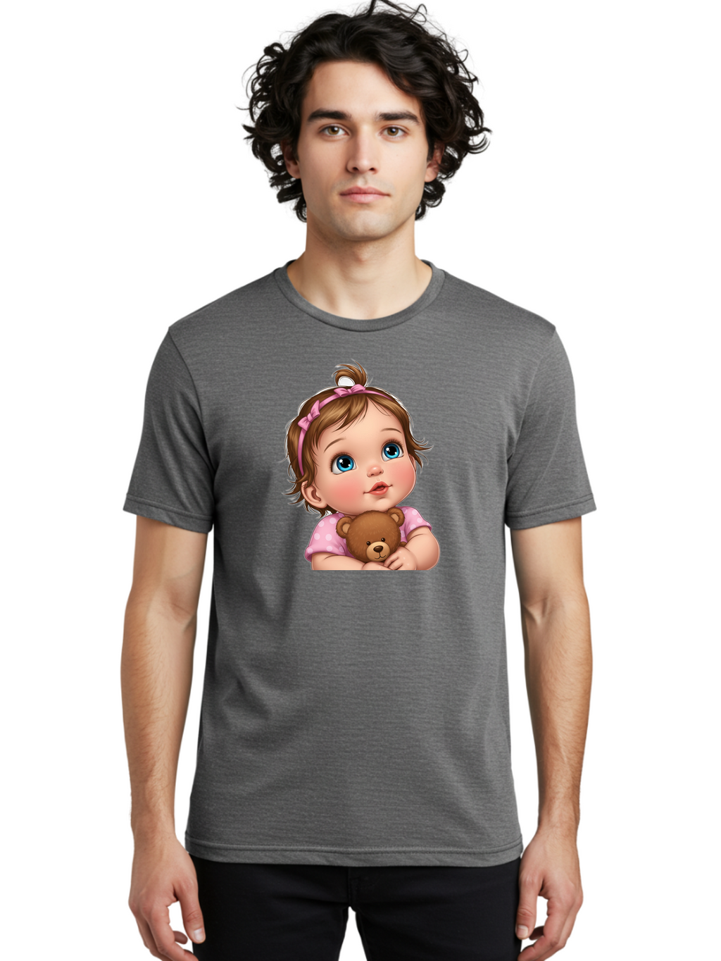 Baby-Girl-With-Teddy-Bear-2 Men'S Graphic Tee, 100% Cotton, Comfortable Casual Summer Wear, Machine Washable, Vintage Camera, Old Camera, Antique Camera, Black Camera, Classic Photography, Photography Equipment, Nostalgic Device, Film Camera, Bak012