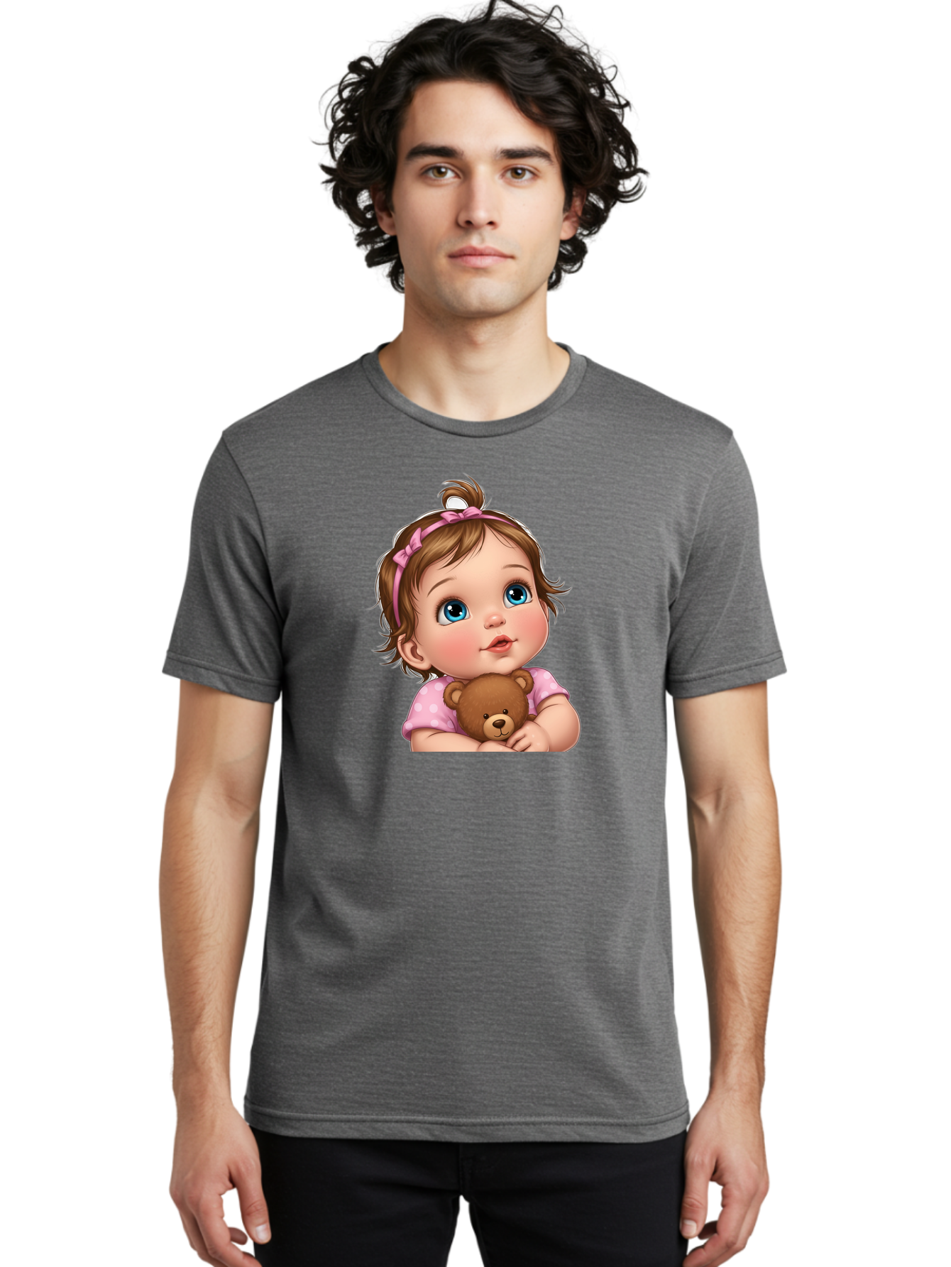 Baby-Girl-With-Teddy-Bear-2 Men'S Graphic Tee, 100% Cotton, Comfortable Casual Summer Wear, Machine Washable, Vintage Camera, Old Camera, Antique Camera, Black Camera, Classic Photography, Photography Equipment, Nostalgic Device, Film Camera, Bak012