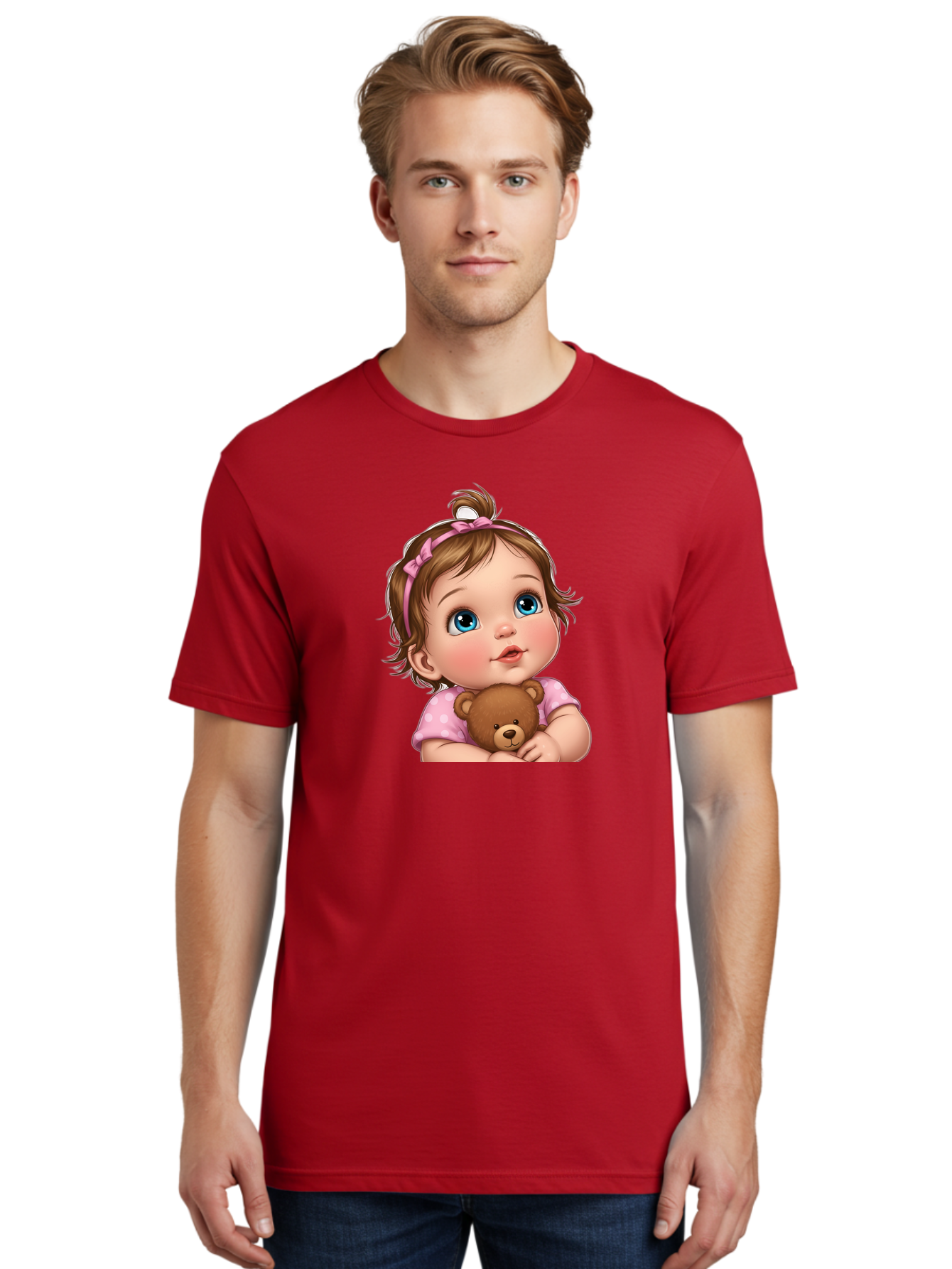 Baby-Girl-With-Teddy-Bear-2 Men'S Graphic Tee, 100% Cotton, Comfortable Casual Summer Wear, Machine Washable, Vintage Camera, Old Camera, Antique Camera, Black Camera, Classic Photography, Photography Equipment, Nostalgic Device, Film Camera, Bak012