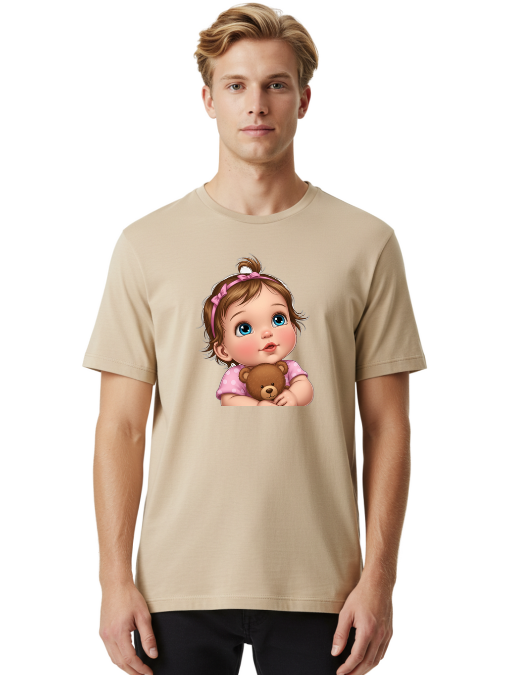 Baby-Girl-With-Teddy-Bear-2 Men'S Graphic Tee, 100% Cotton, Comfortable Casual Summer Wear, Machine Washable, Vintage Camera, Old Camera, Antique Camera, Black Camera, Classic Photography, Photography Equipment, Nostalgic Device, Film Camera, Bak012