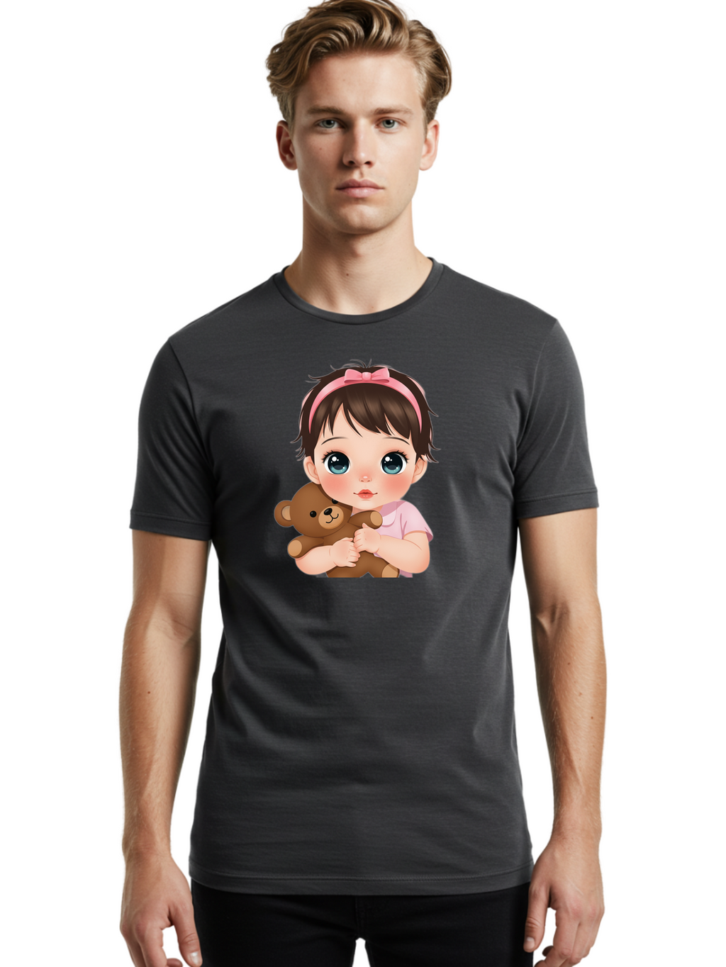 Baby-Girl-With-Teddy Men'S Graphic Tee, 100% Cotton, Comfortable Casual Summer Wear, Machine Washable, Vintage Camera, Old Camera, Antique Camera, Black Camera, Classic Photography, Photography Equipment, Nostalgic Device, Film Camera, Bak014