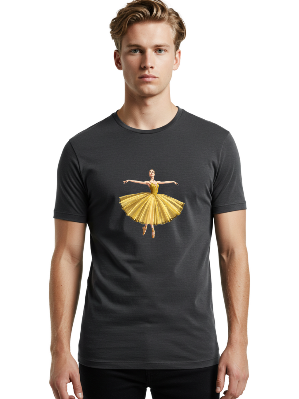 Ballerina-In-Gold-Tutu Men'S Graphic Tee, 100% Cotton, Comfortable Casual Summer Wear, Machine Washable, Vintage Camera, Old Camera, Antique Camera, Black Camera, Classic Photography, Photography Equipment, Nostalgic Device, Film Camera, Bak021