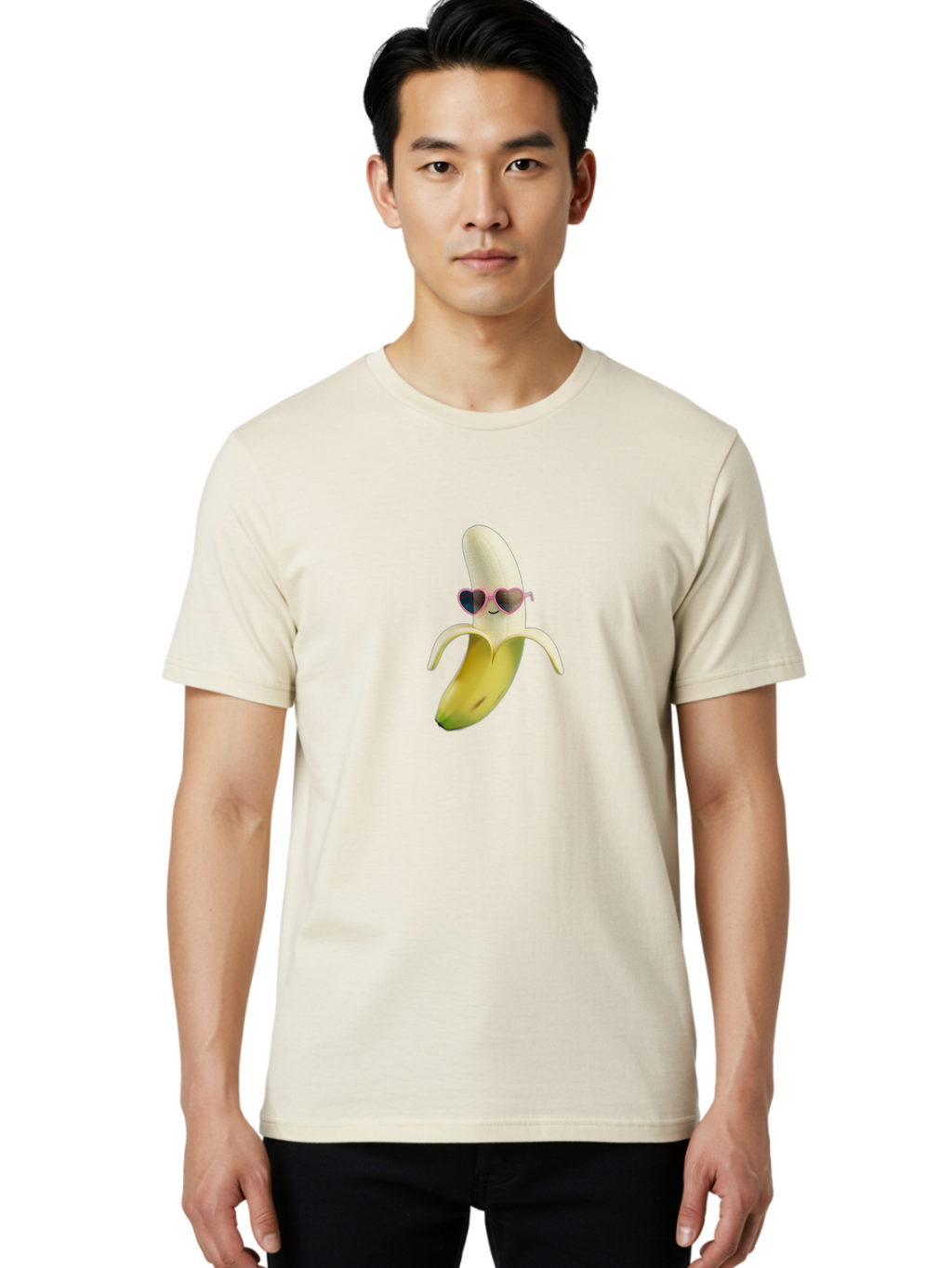 Banana-With-Heart-Shaped-Sunglasses Men'S Graphic Tee, 100% Cotton, Comfortable Casual Summer Wear, Machine Washable, Vintage Camera, Old Camera, Antique Camera, Black Camera, Classic Photography, Photography Equipment, Nostalgic Device, Bak030