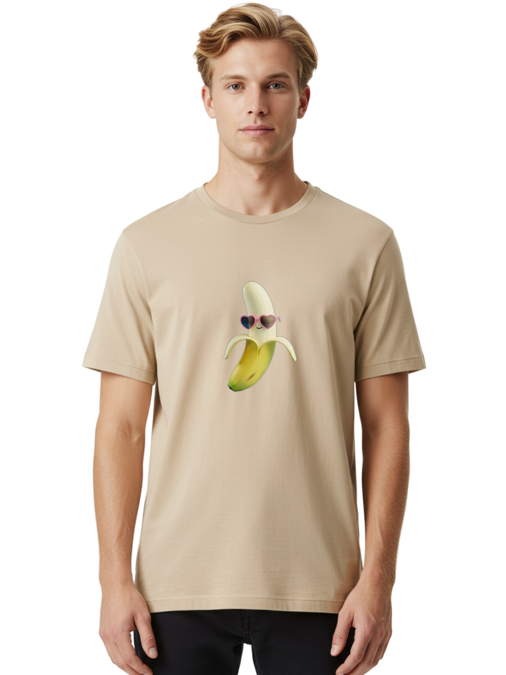 Banana-With-Heart-Shaped-Sunglasses Men'S Graphic Tee, 100% Cotton, Comfortable Casual Summer Wear, Machine Washable, Vintage Camera, Old Camera, Antique Camera, Black Camera, Classic Photography, Photography Equipment, Nostalgic Device, Bak030